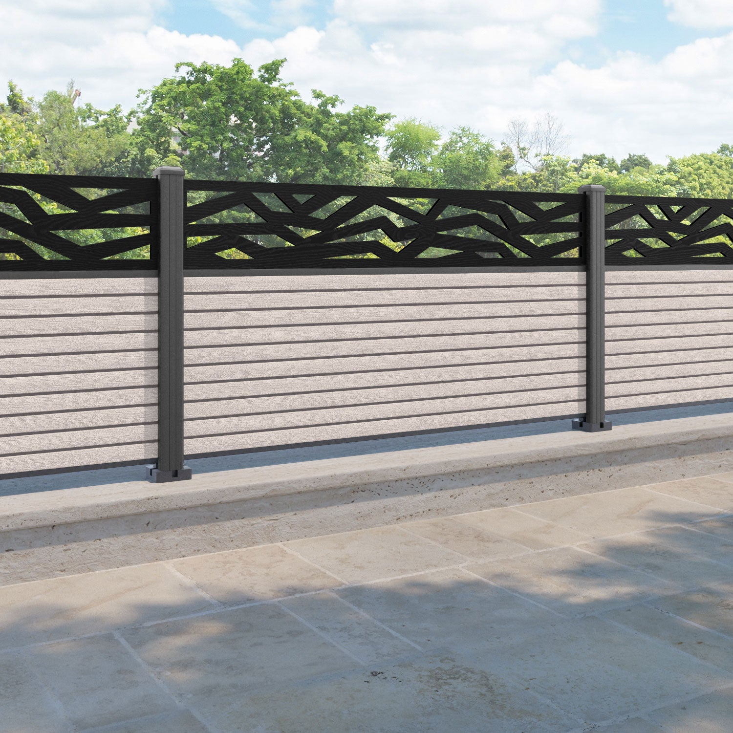 Hudson Zenith Fence Panel - Mid Stone - with our aluminium posts