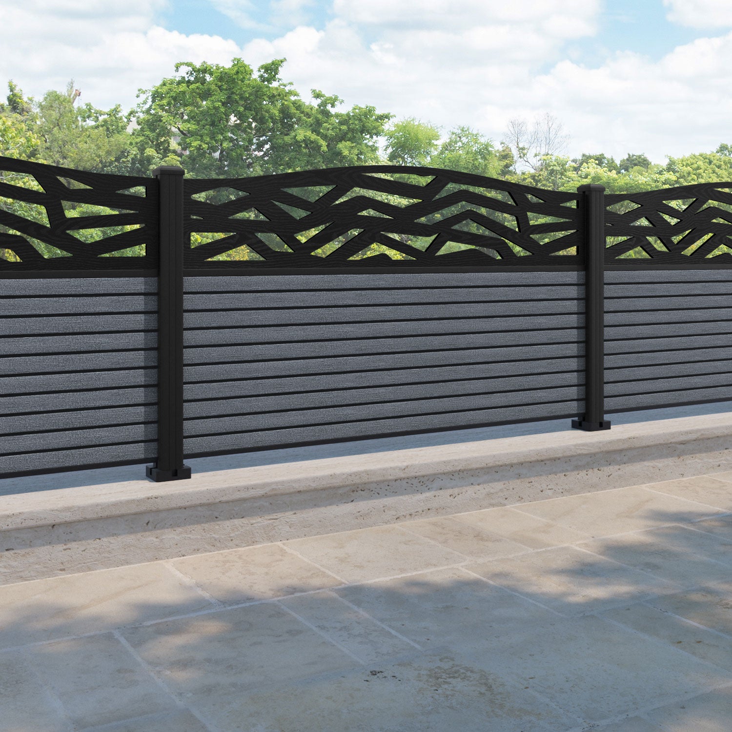 Hudson Zenith Curved Top Fence Panel - Anthracite - with our aluminium posts