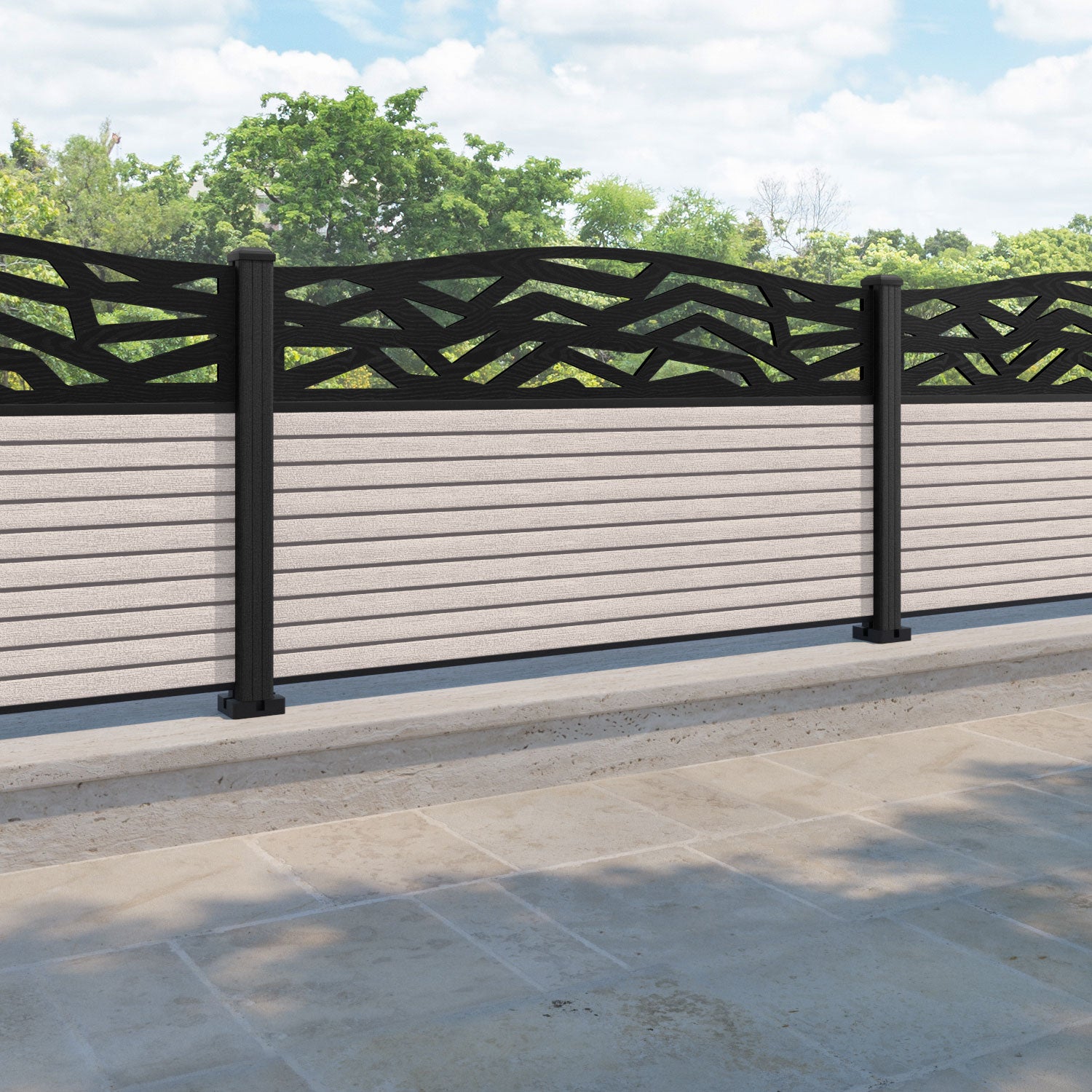 Hudson Zenith Curved Top Fence Panel - Mid Stone - with our composite posts