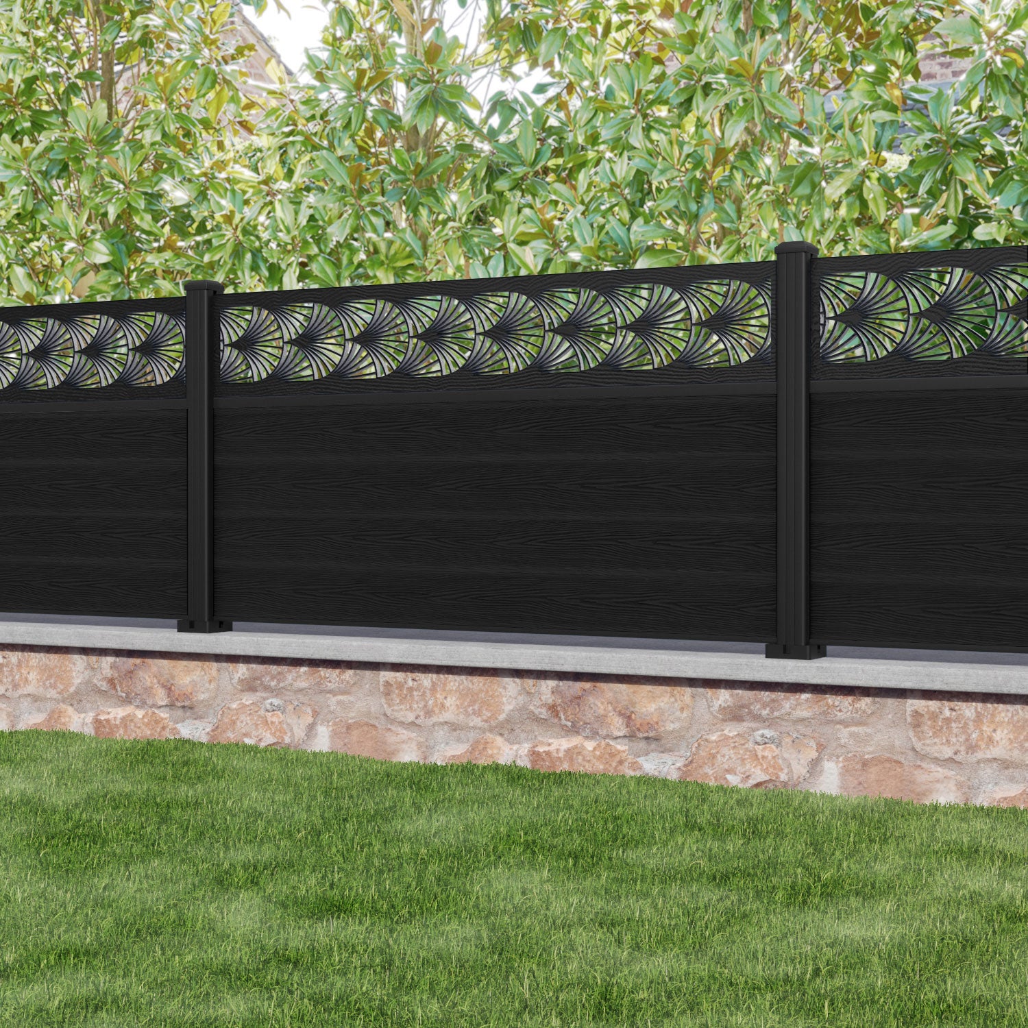 Classic Laurel Fence Panel - Black - with our aluminium posts