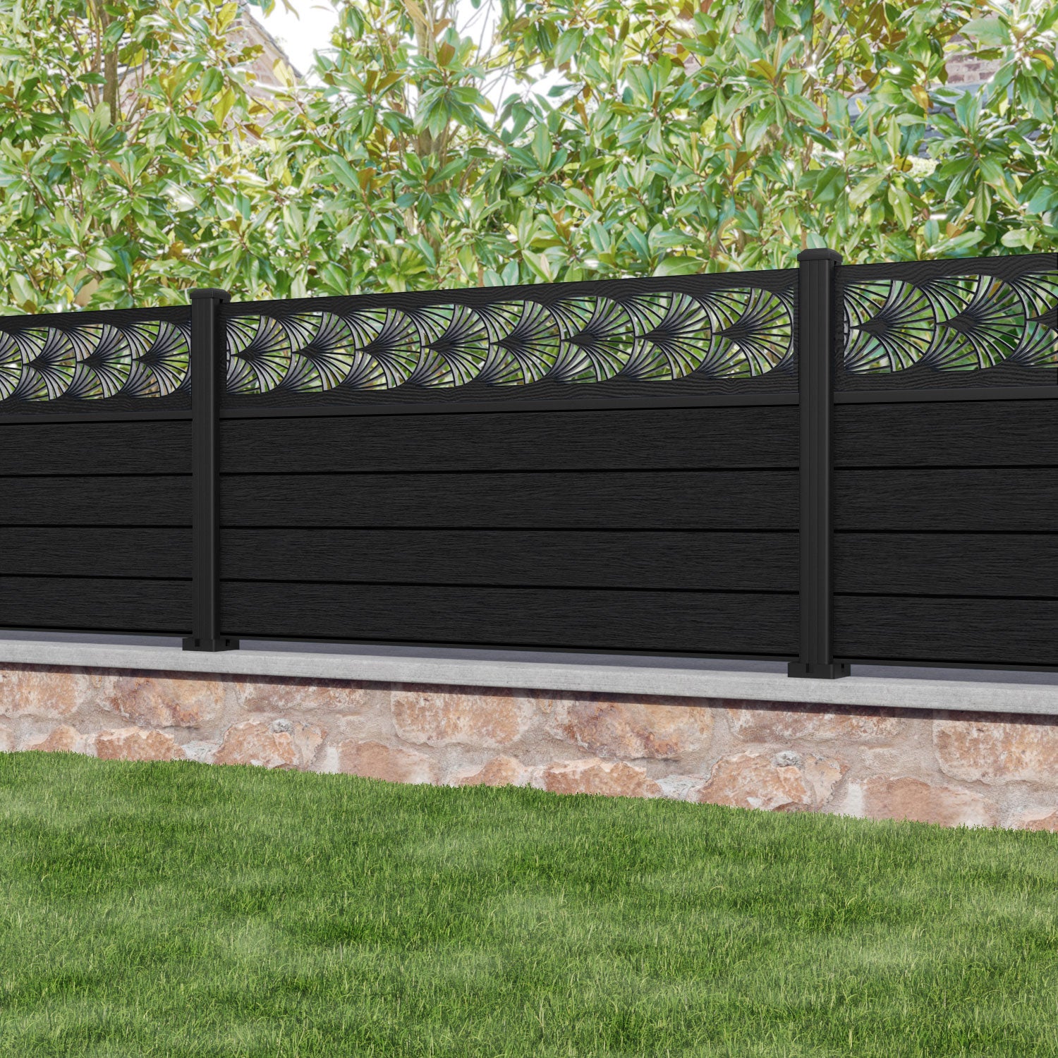 Fusion Laurel Fence Panel - Black - with our aluminium posts