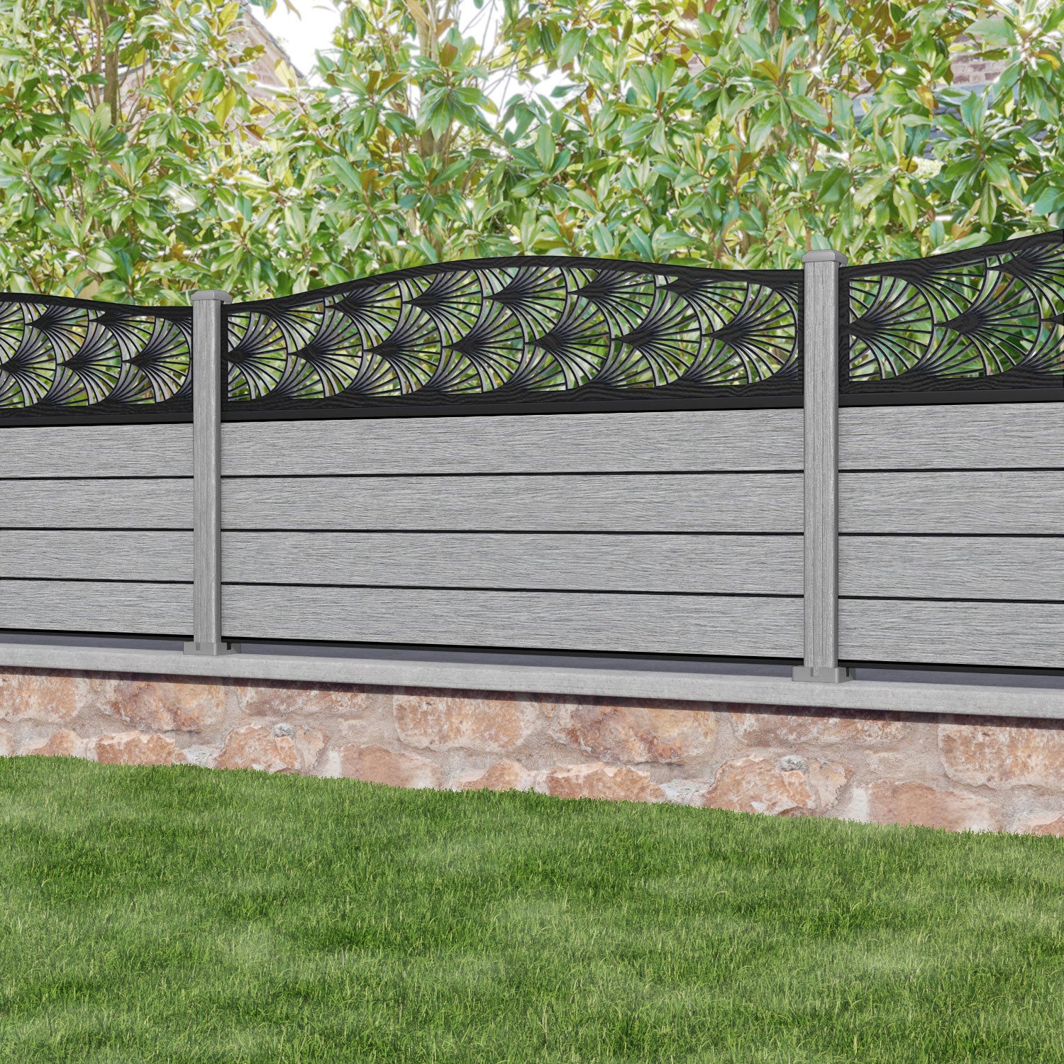 Fusion Laurel Curved Top Fence Panel - Light Grey - with our composite posts