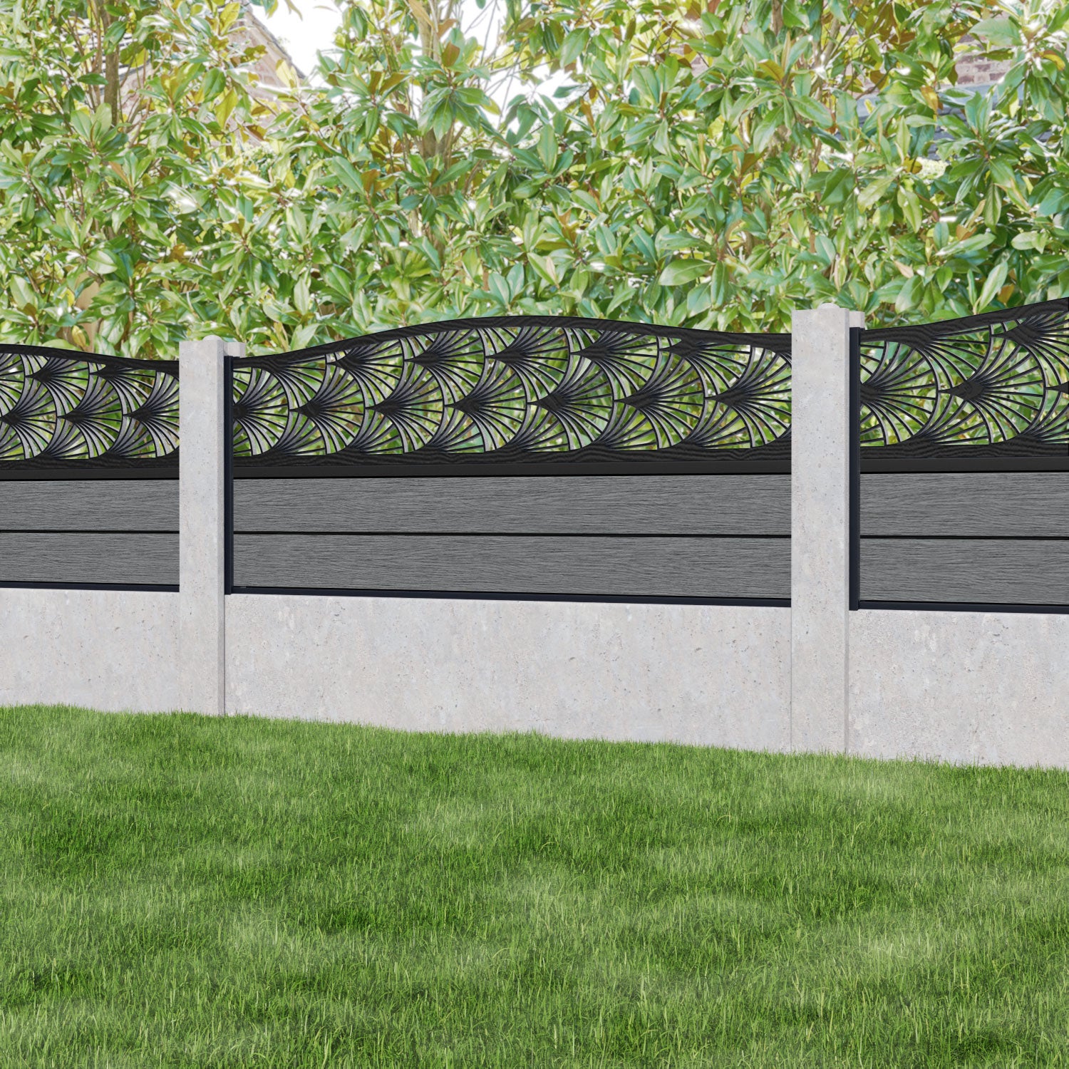 Fusion Laurel Curved Top Fence Panel - Mid Grey - for existing concrete posts