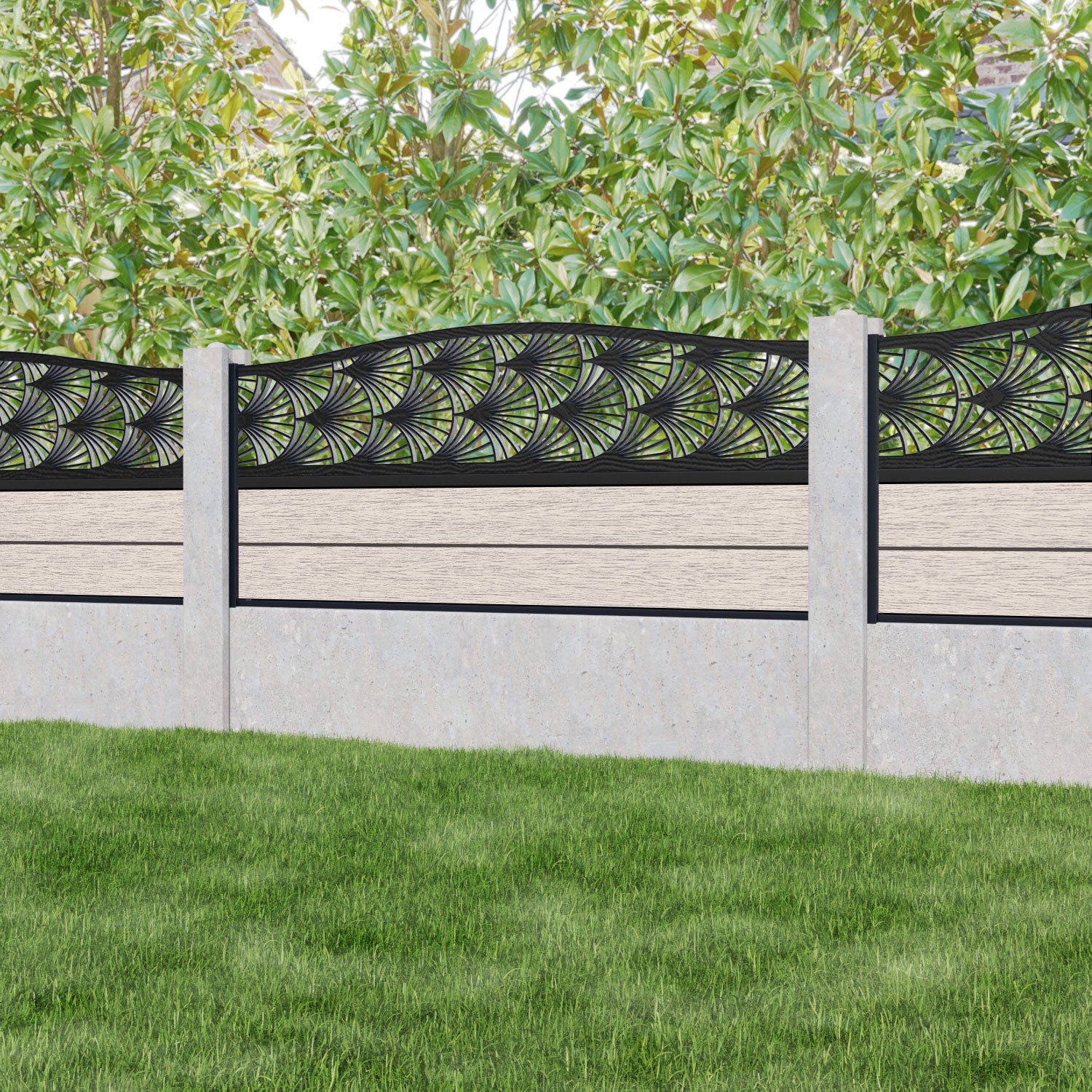 Fusion Laurel Curved Top Fence Panel - Mid Stone - for existing concrete posts