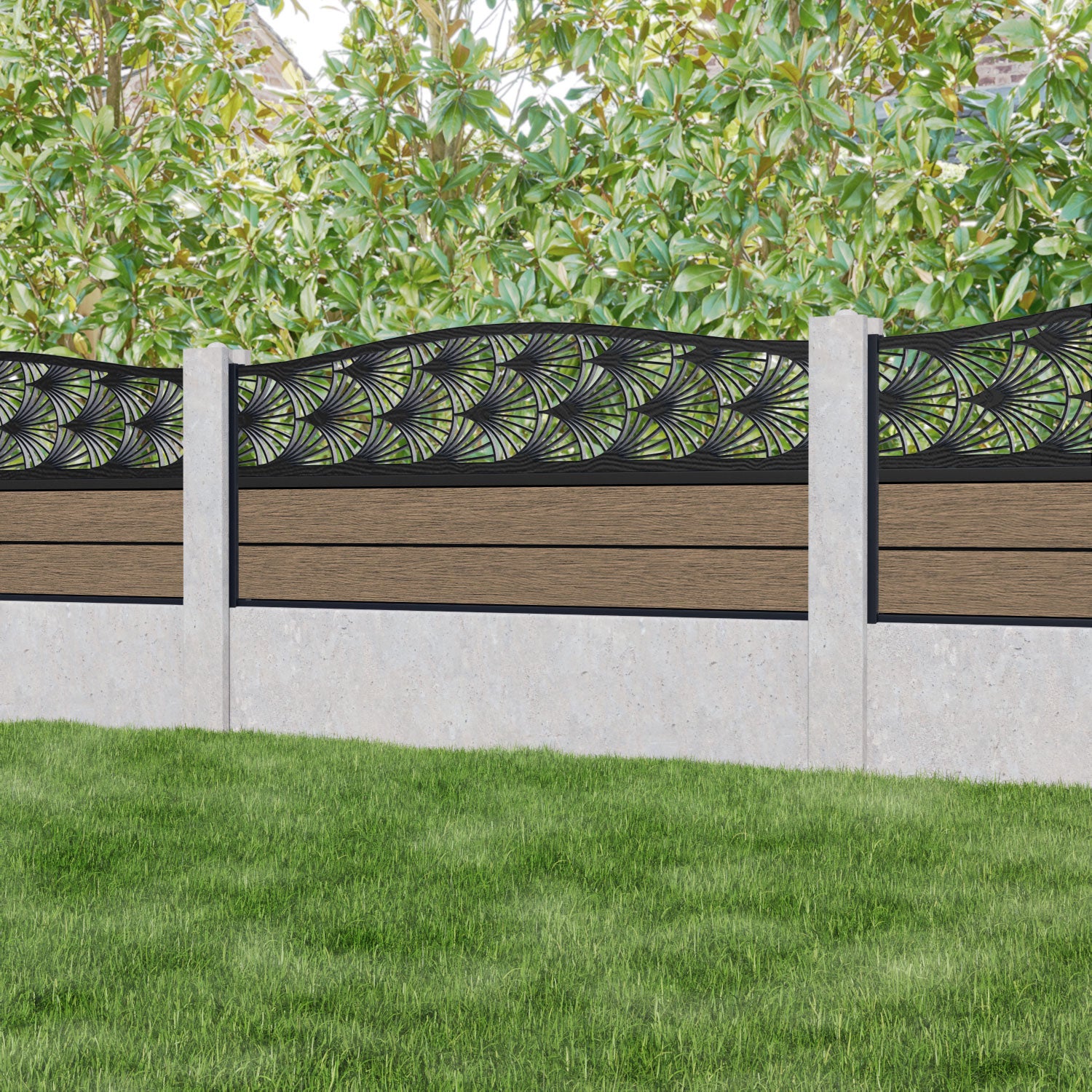 Fusion Laurel Curved Top Fence Panel - Teak - for existing concrete posts