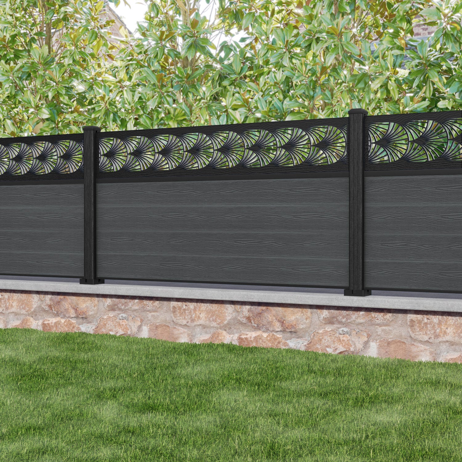 Classic Laurel Fence Panel - Dark Grey - with our composite posts