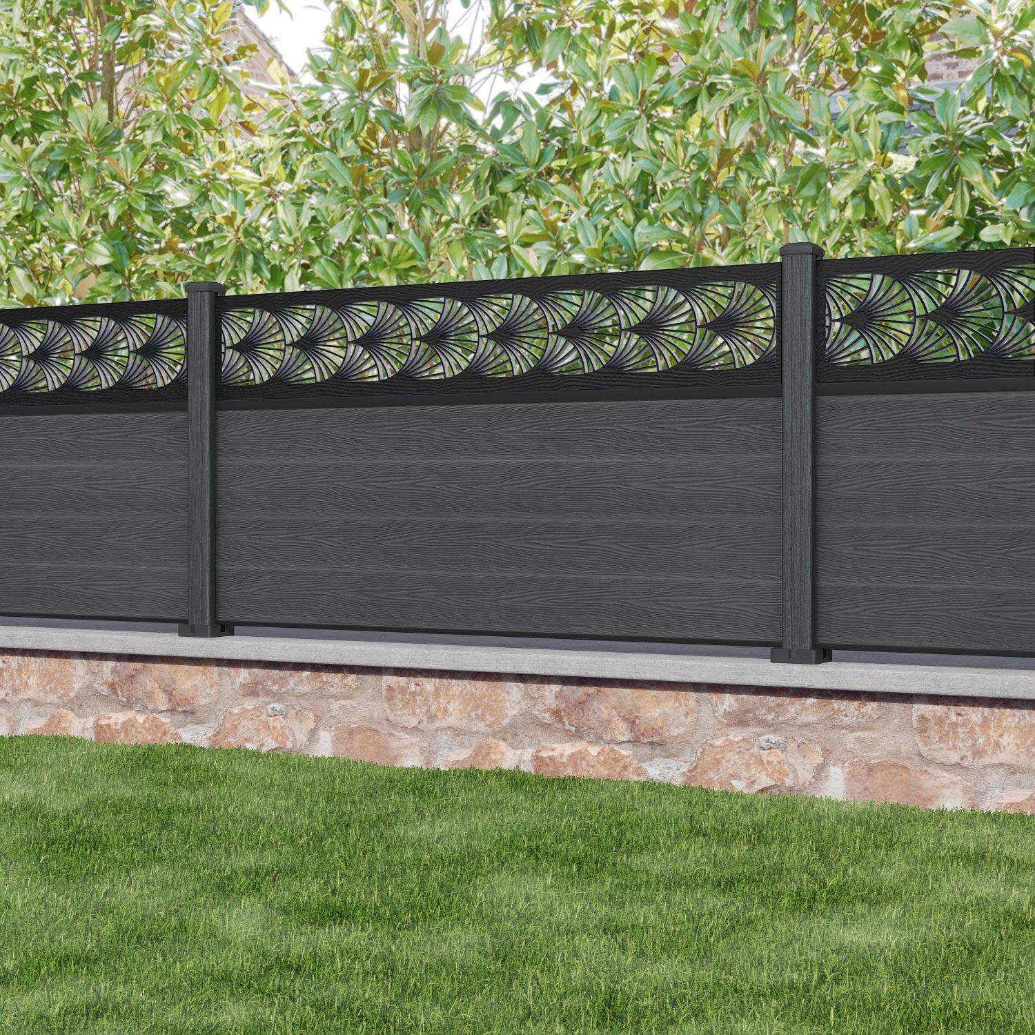 Classic Laurel Fence Panel - Dark Grey - with our composite posts