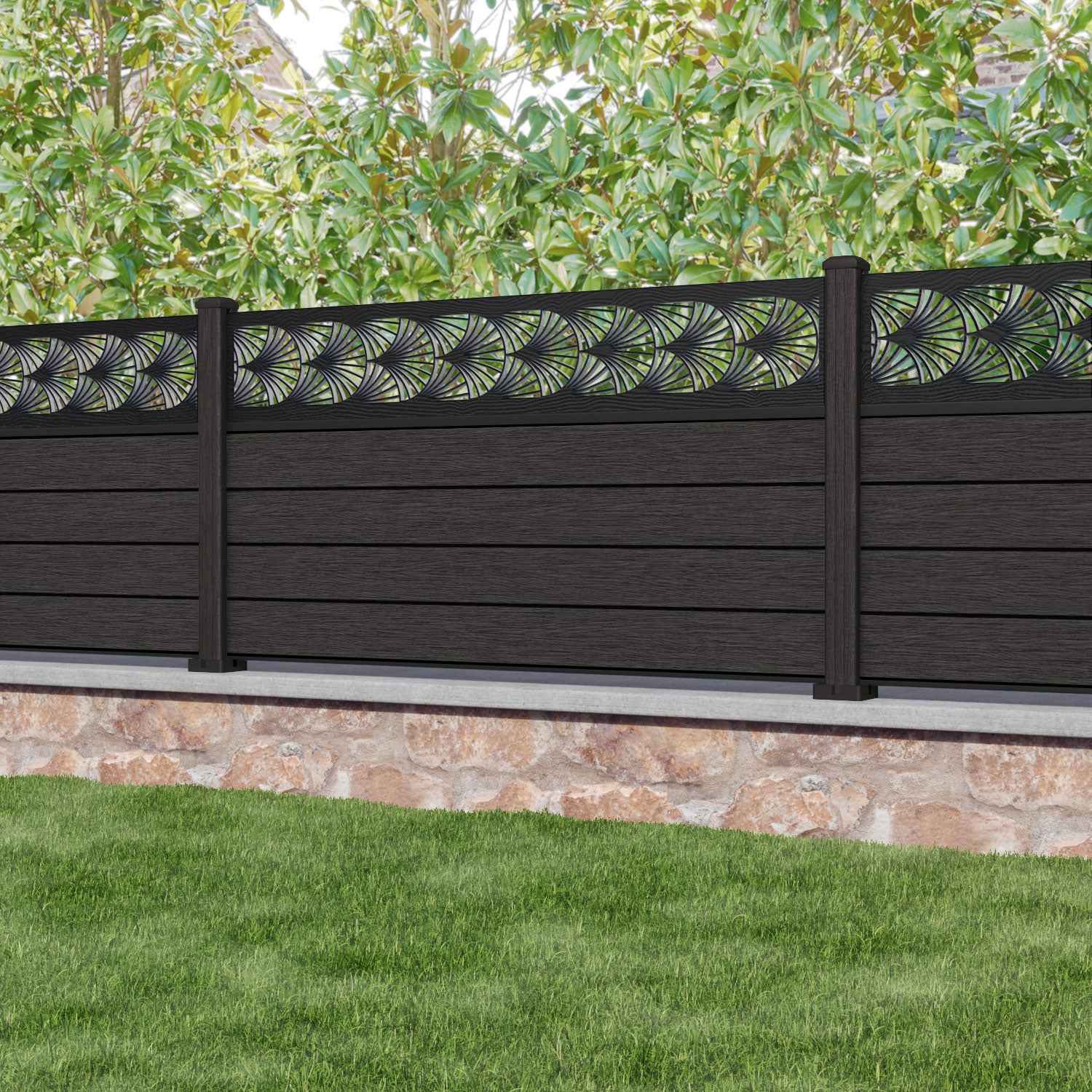 Fusion Laurel Fence Panel - Dark Oak - with our composite posts