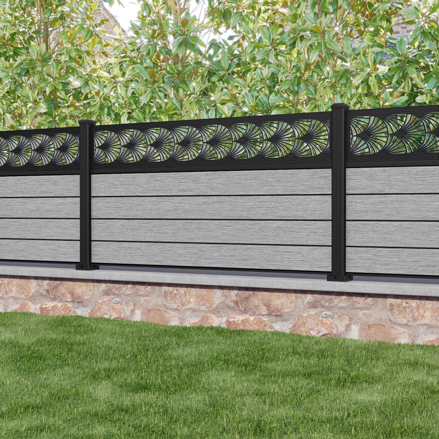 Fusion Laurel Fence Panel - Light Grey - with our aluminium posts