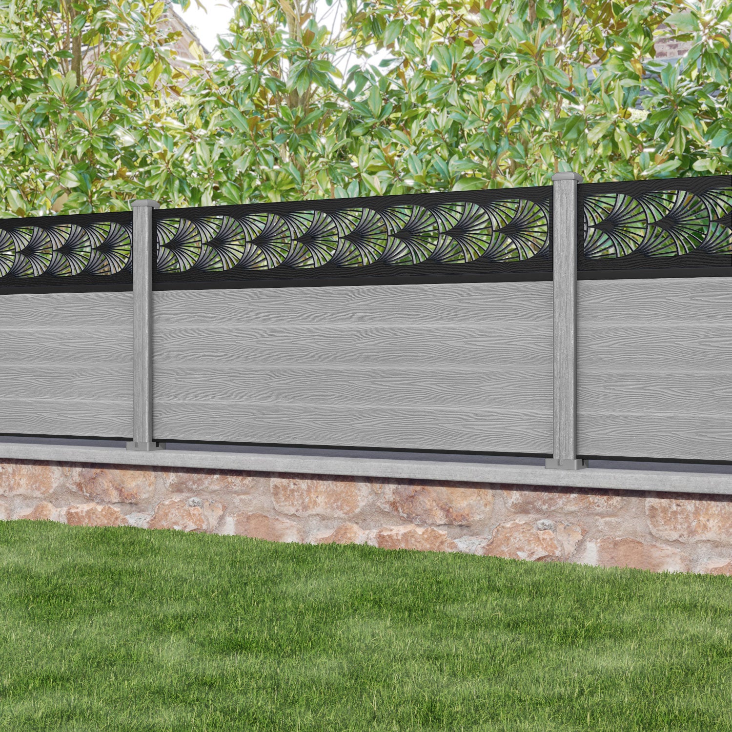 Classic Laurel Fence Panel - Light Grey - with our composite posts