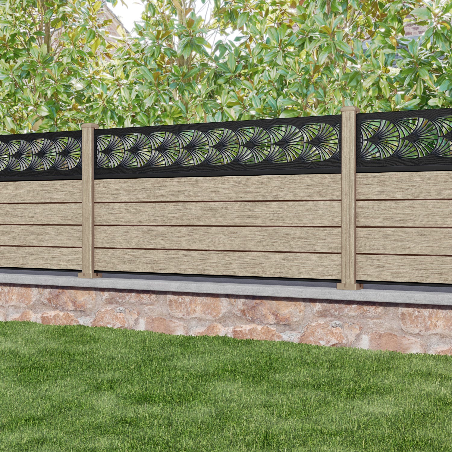 Fusion Laurel Fence Panel - Light Oak - with our composite posts