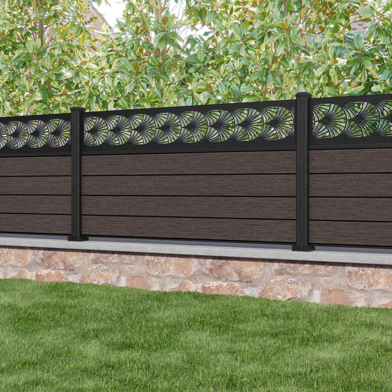 Fusion Laurel Fence Panel - Mid Brown - with our composite posts