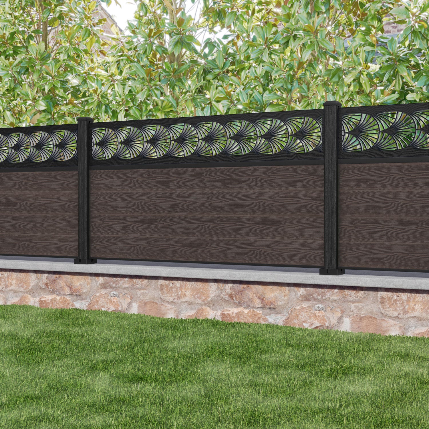 Classic Laurel Fence Panel - Mid Brown - with our composite posts