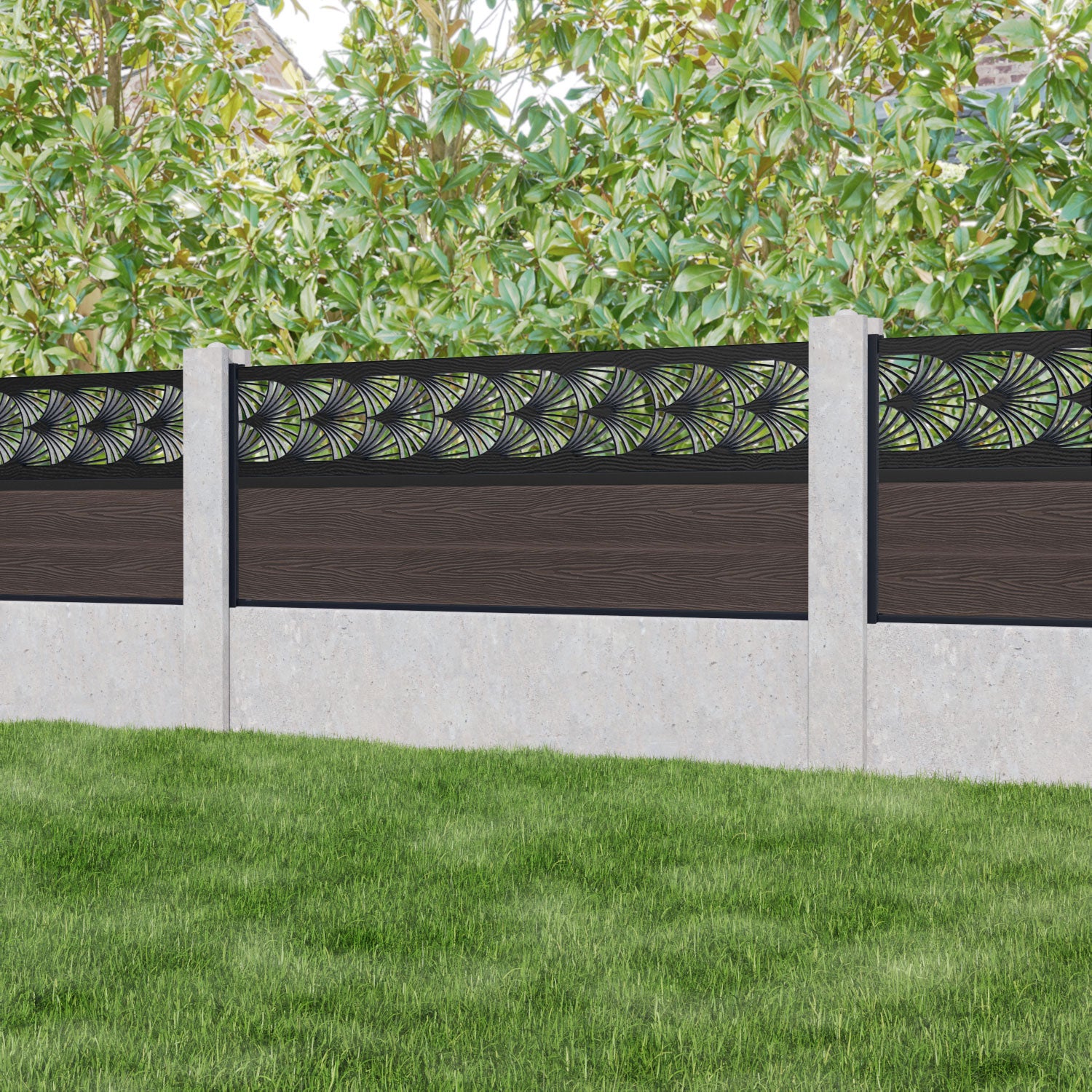 Classic Laurel Fence Panel - Mid Brown - for existing concrete posts