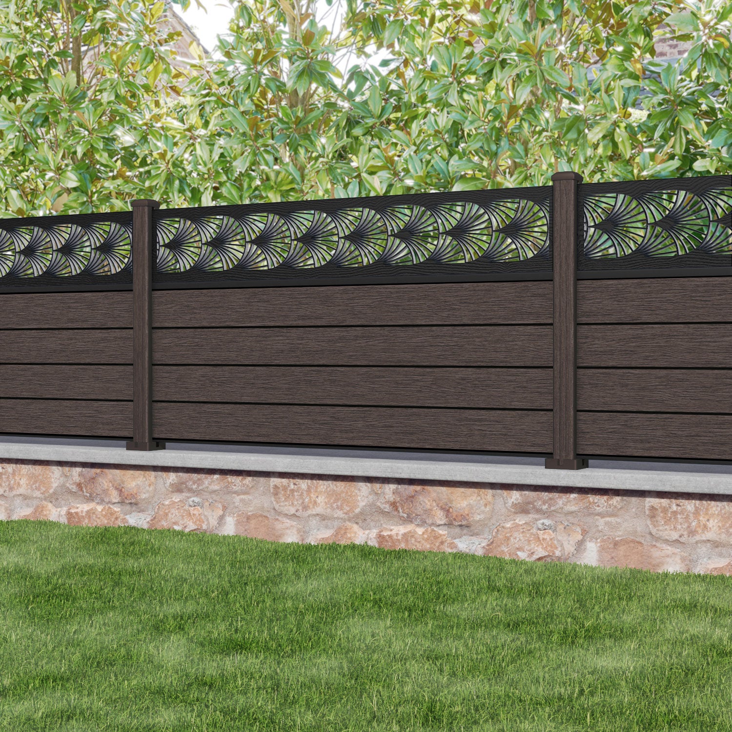Fusion Laurel Fence Panel - Mid Brown - with our composite posts