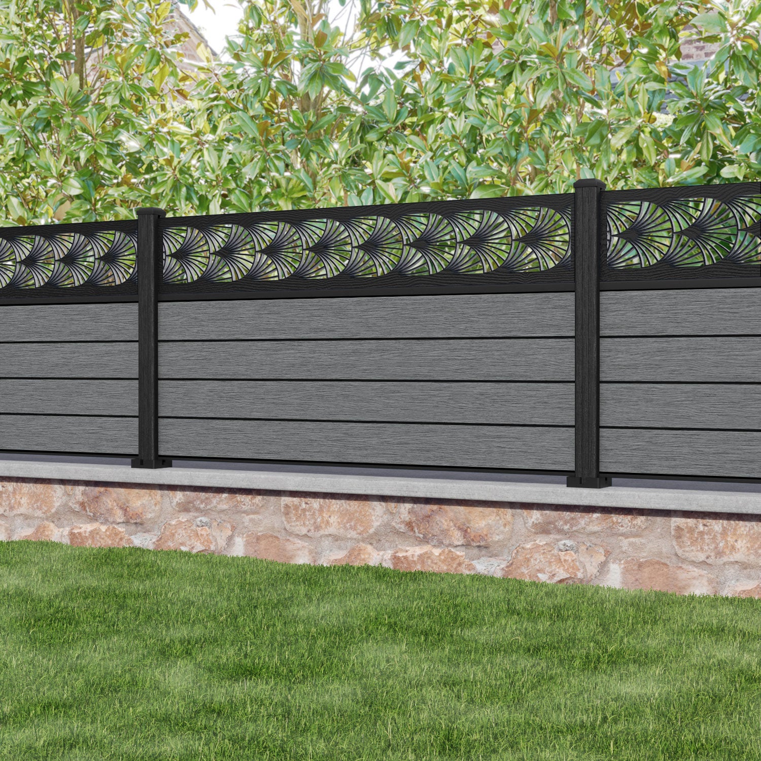 Fusion Laurel Fence Panel - Mid Grey - with our composite posts