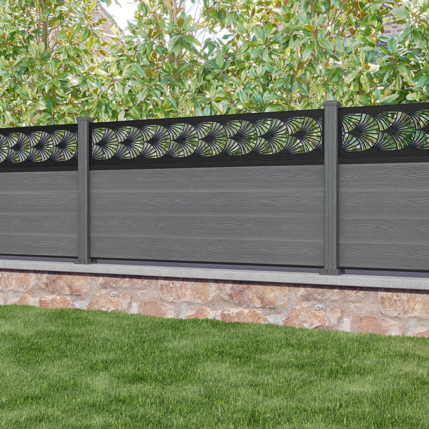 Classic Laurel Fence Panel - Mid Grey - with our composite posts
