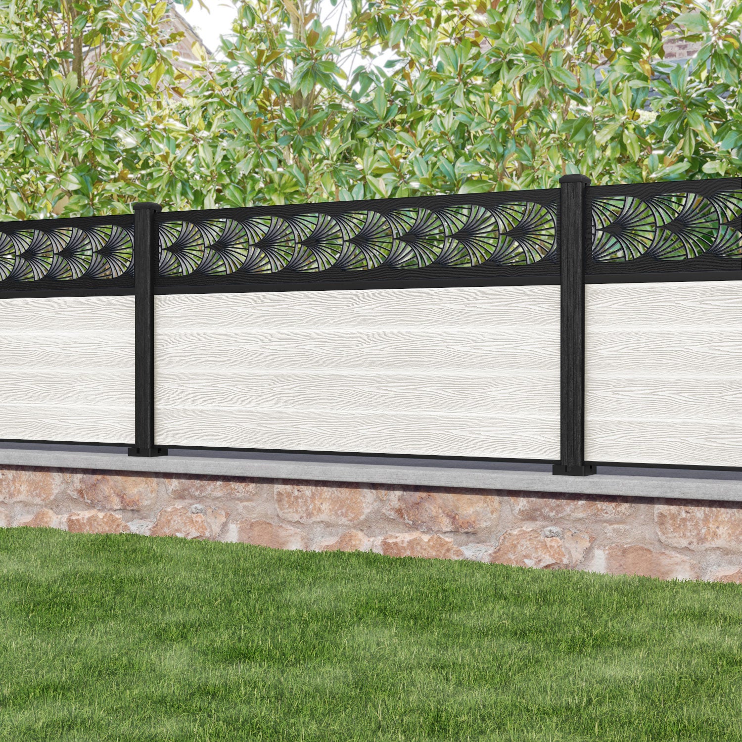 Classic Laurel Fence Panel - Light Stone - with our composite posts