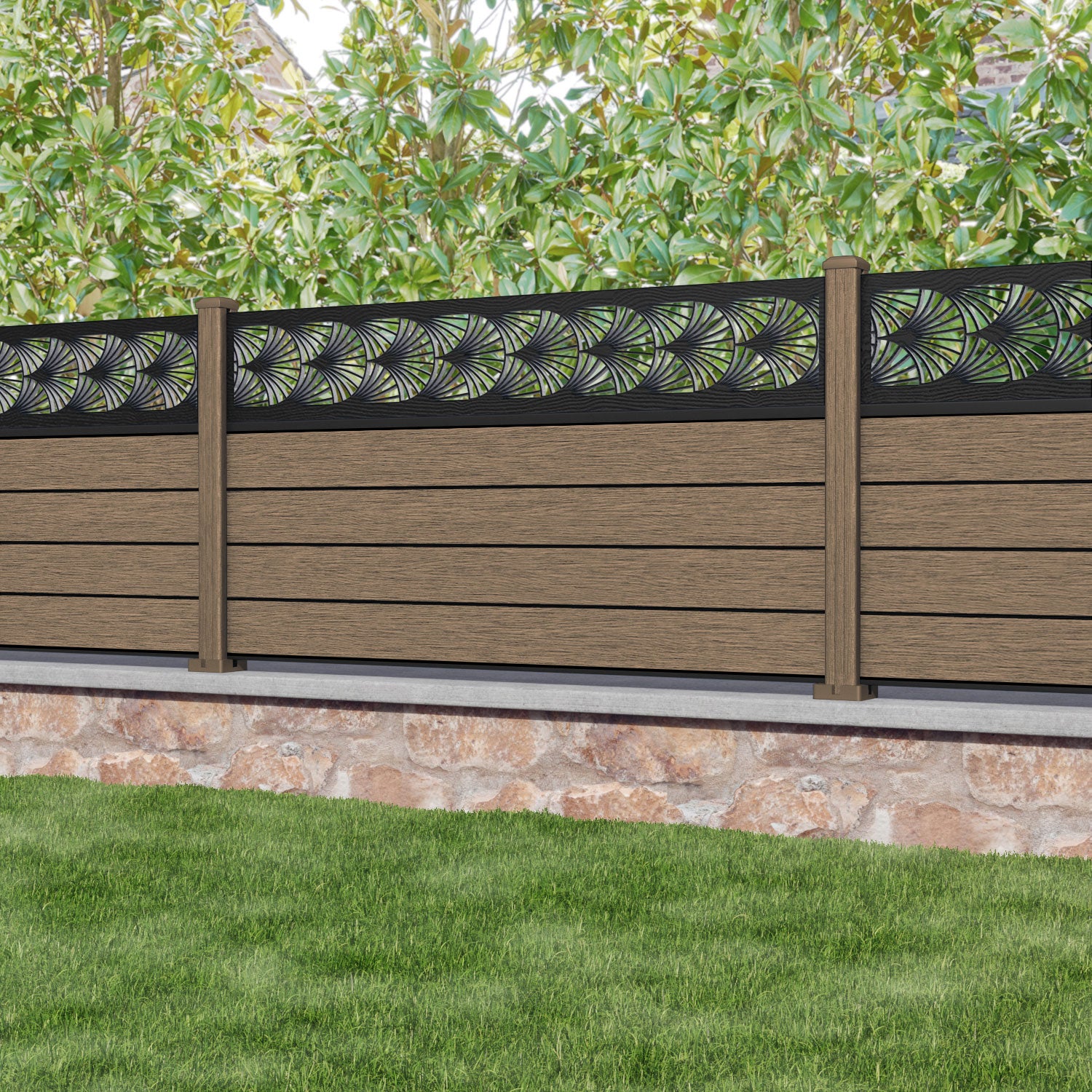 Fusion Laurel Fence Panel - Teak - with our composite posts