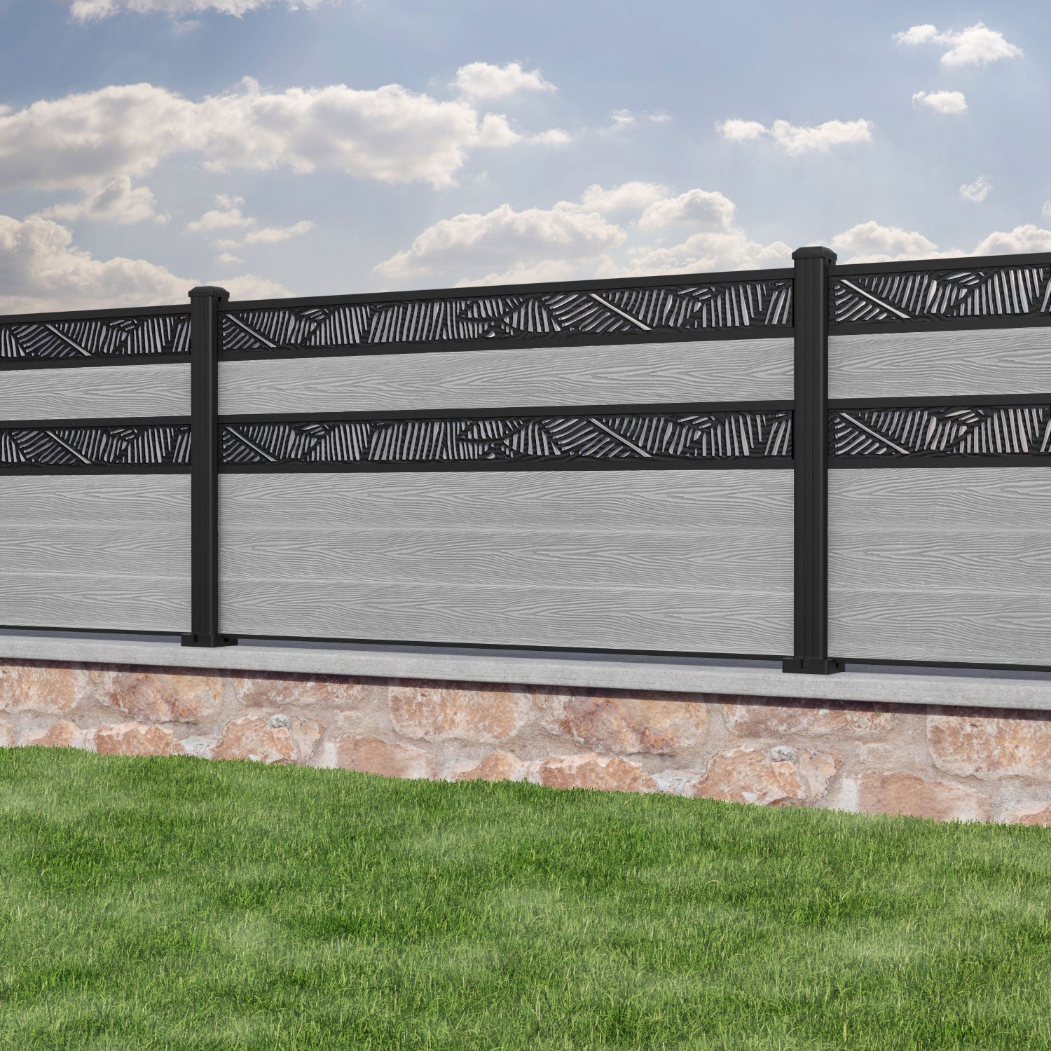 Classic Feather Split Screen Fence Panel - Light Grey - with our aluminium posts