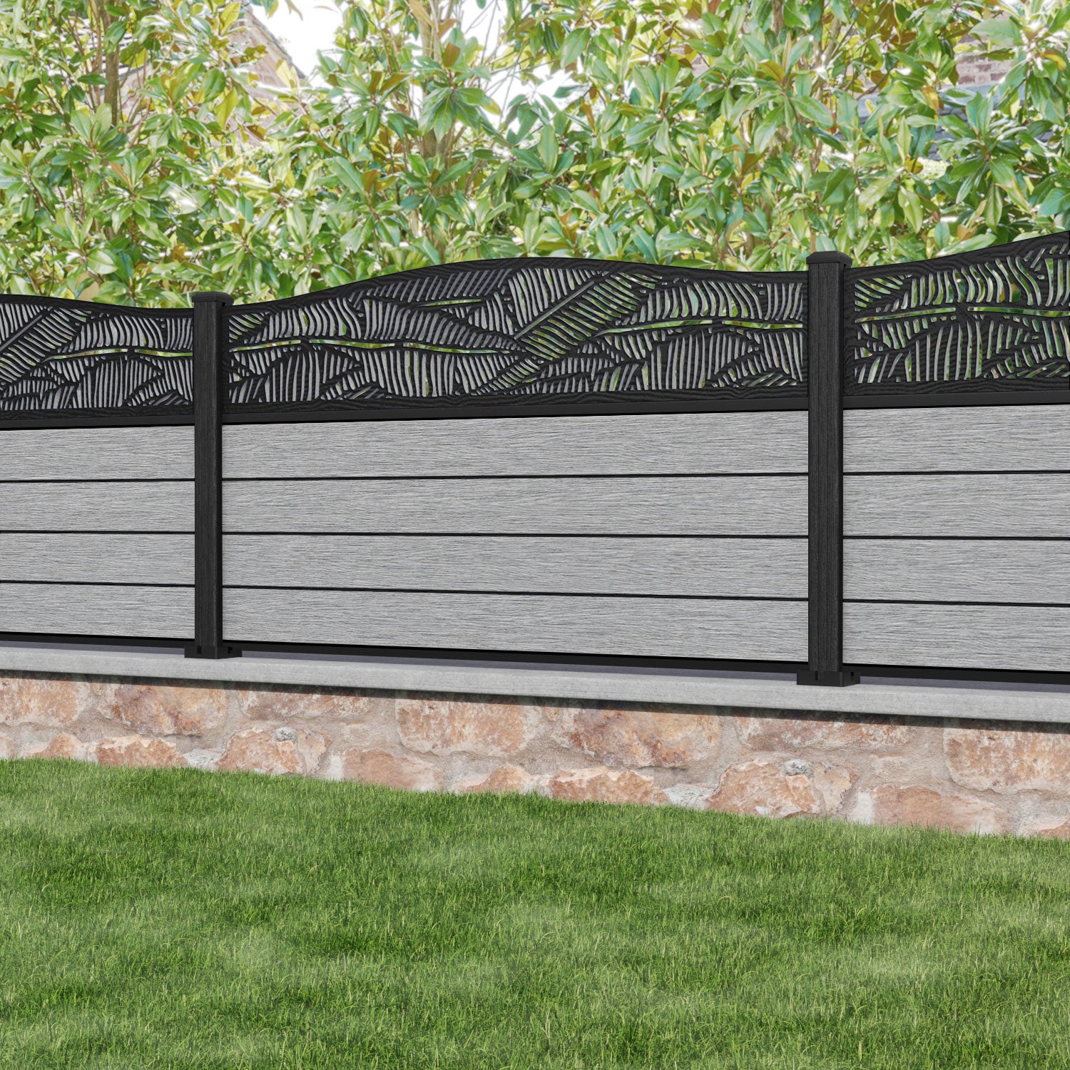 Fusion Feather Curved Top Fence Panel - Light Grey - with our composite posts