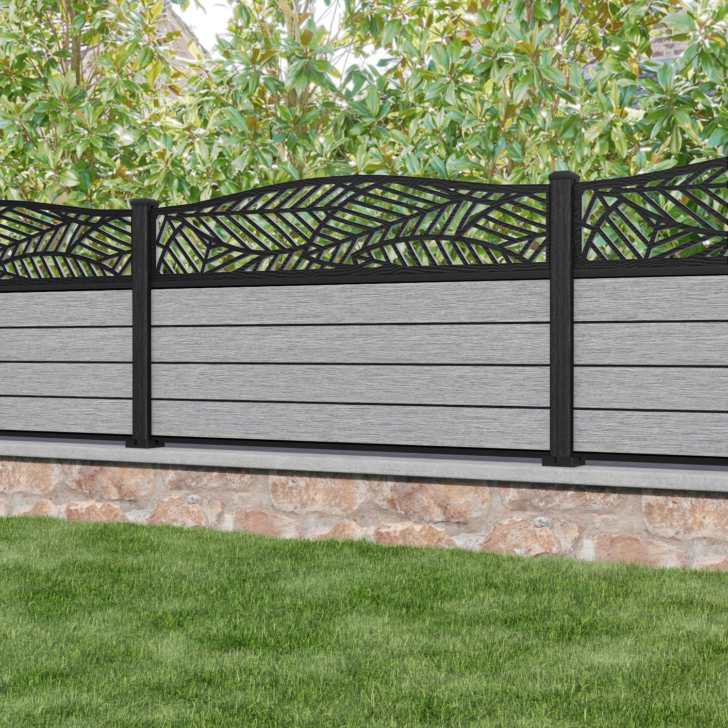 Fusion Habitat Curved Top Fence Panel - Light Grey - with our composite posts