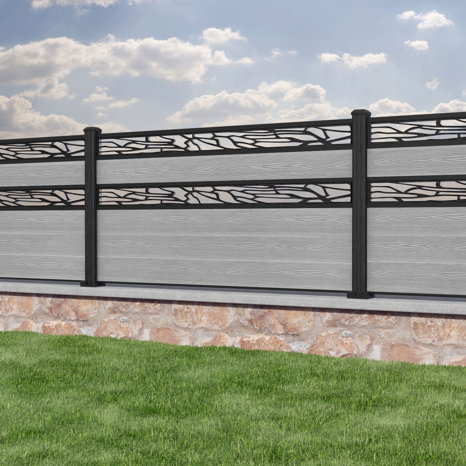 Classic Shatter Split Screen Fence Panel - Light Grey - with our composite posts