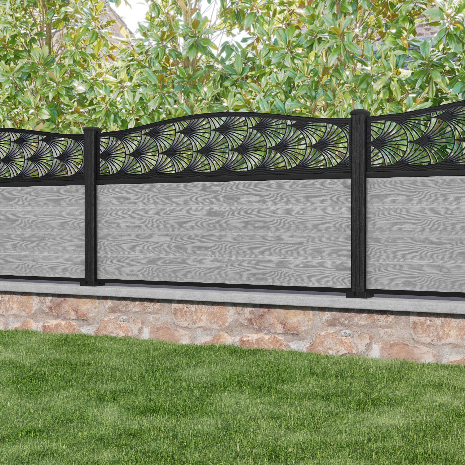 Classic Laurel Curved Top Fence Panel - Light Grey - with our composite posts