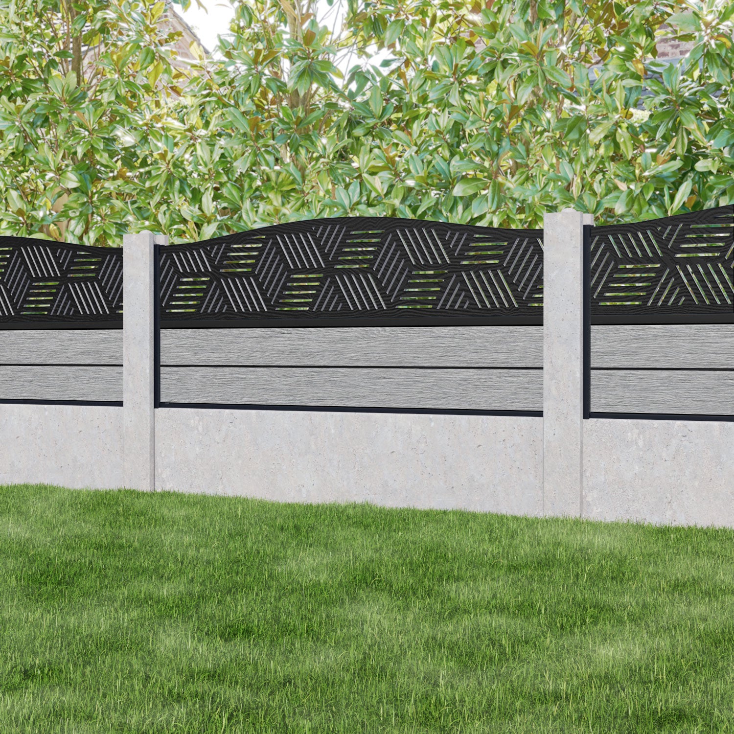 Fusion Cubed Curved Top Fence Panel - Light Grey - for existing concrete posts