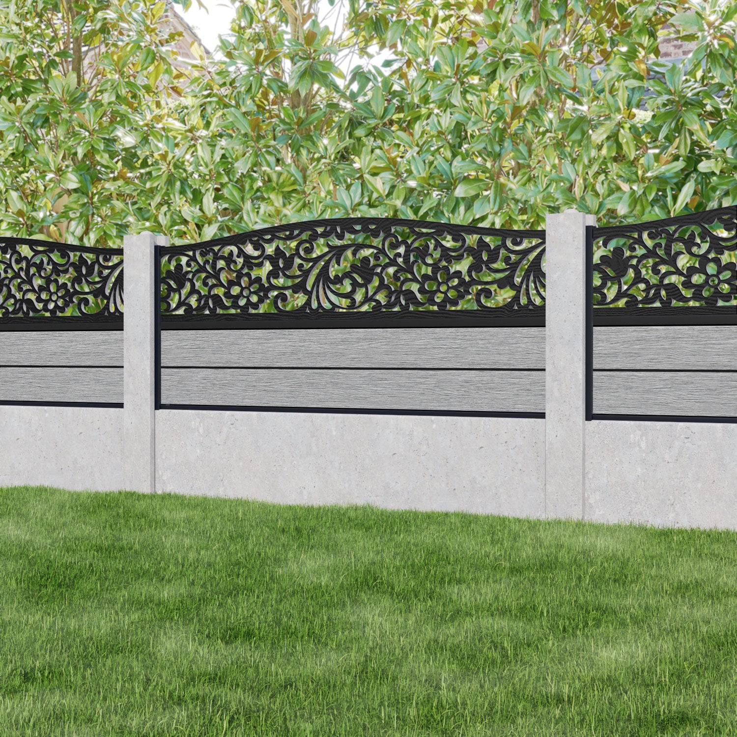 Fusion Eden Curved Top Fence Panel - Light Grey - for existing concrete posts