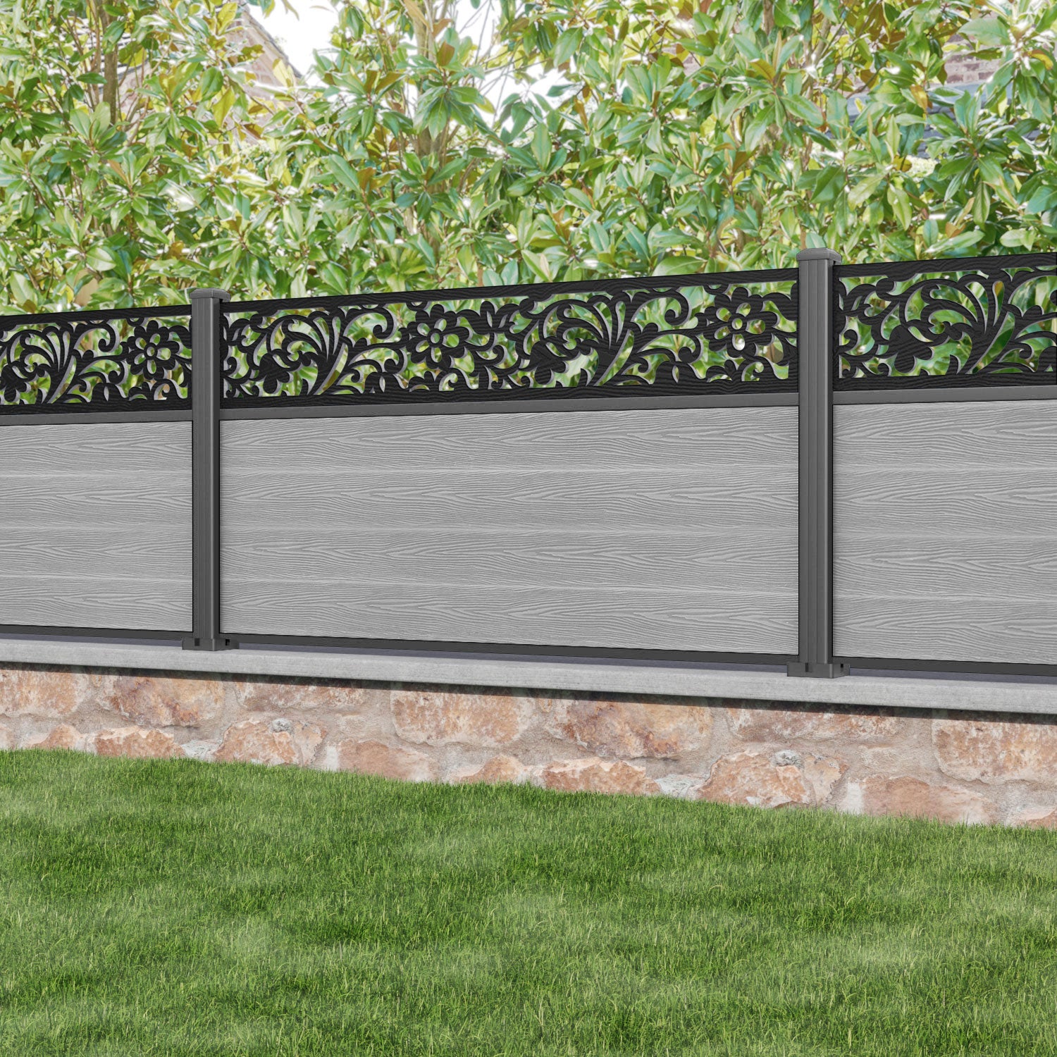 Classic Eden Fence Panel - Light Grey - with our aluminium posts