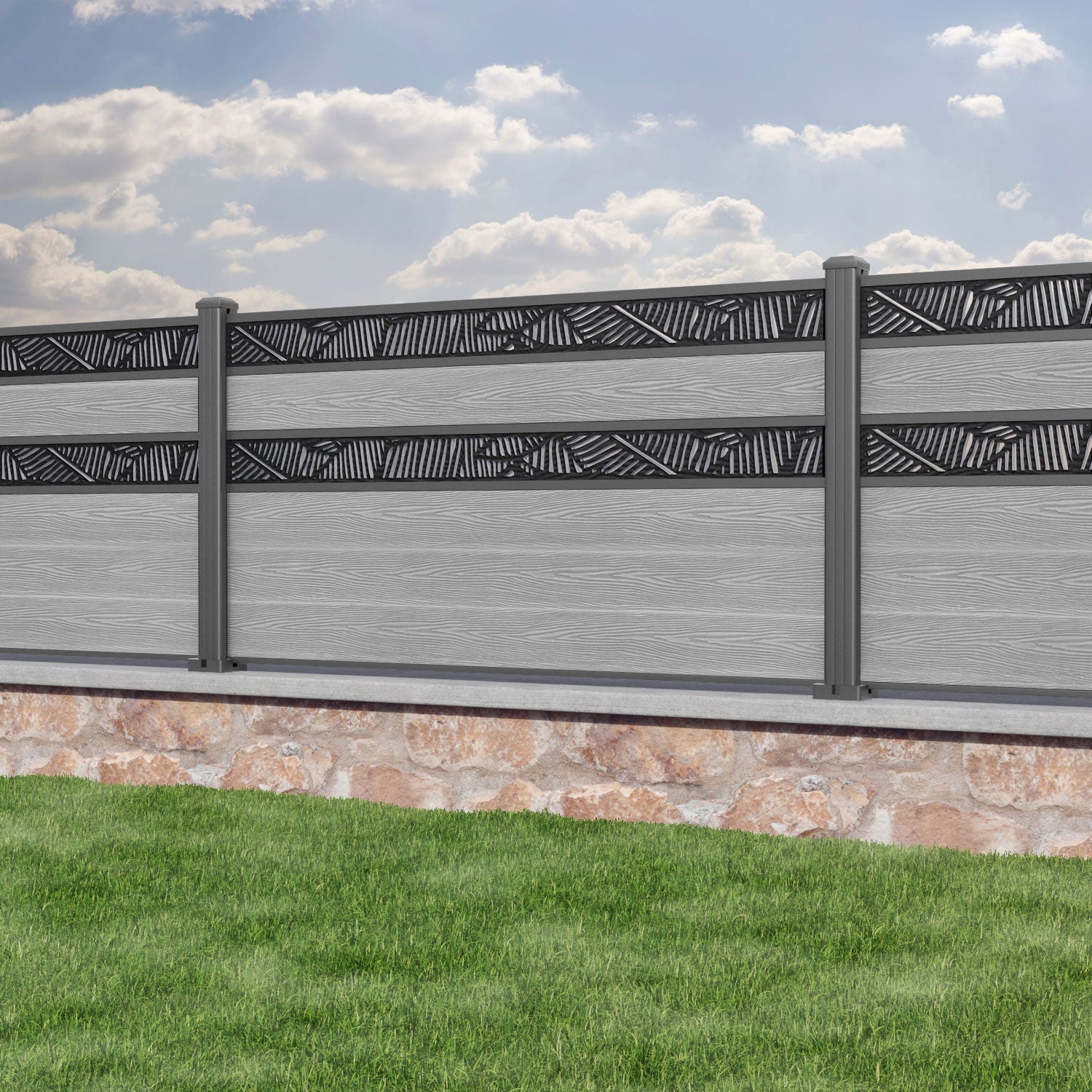 Classic Feather Split Screen Fence Panel - Light Grey - with our aluminium posts