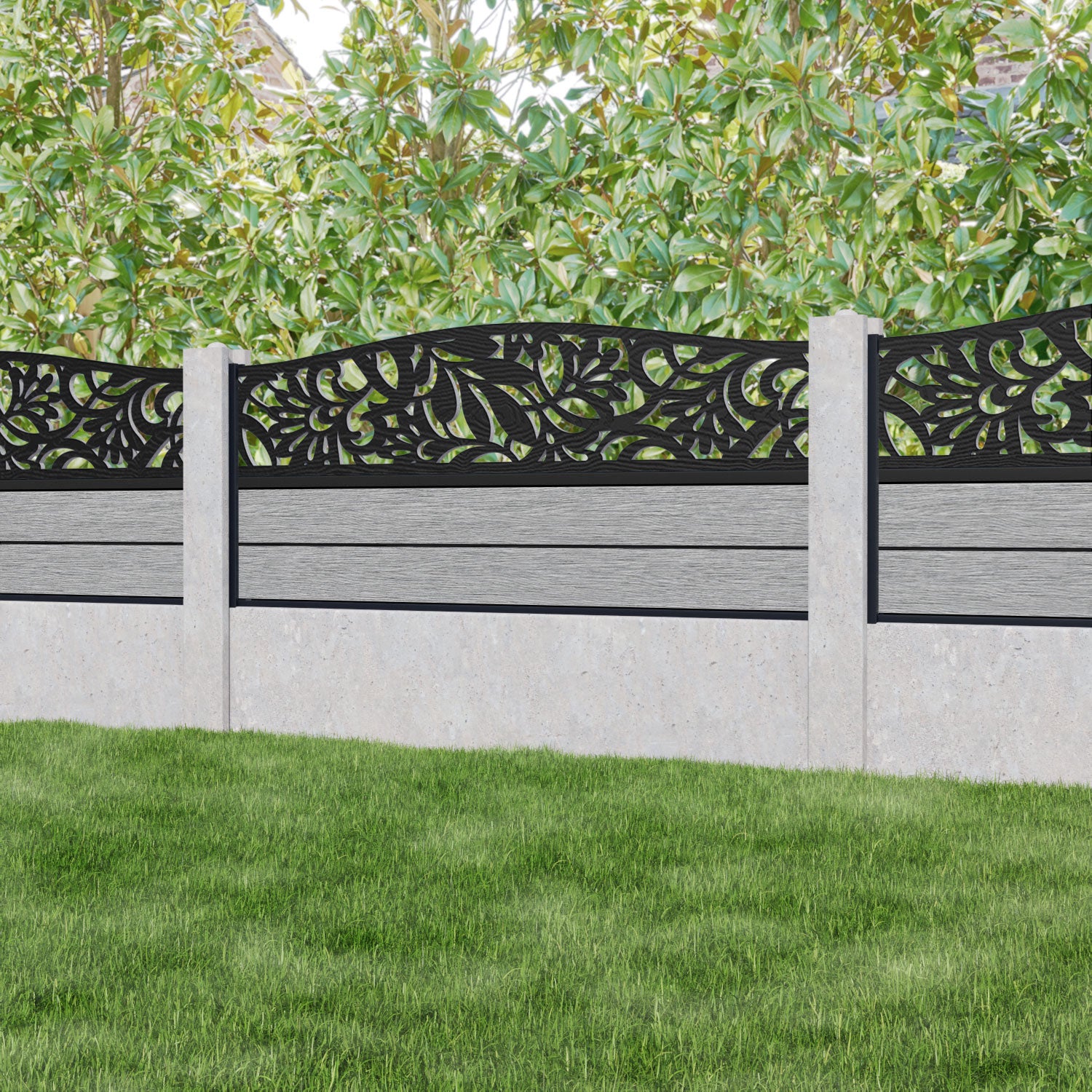 Fusion Heritage Curved Top Fence Panel - Light Grey - for existing concrete posts