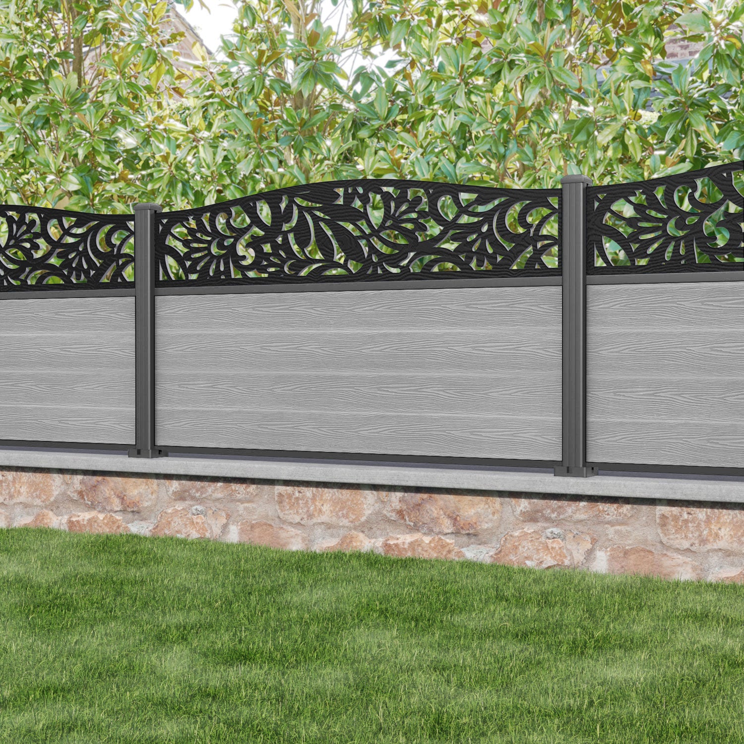 Classic Heritage Curved Top Fence Panel - Light Grey - with our aluminium posts