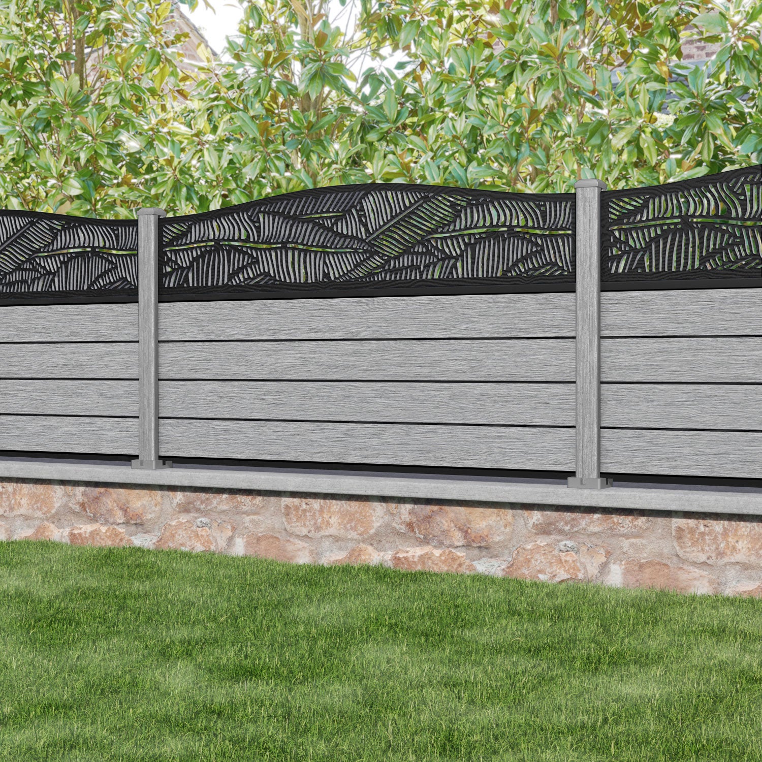Fusion Feather Curved Top Fence Panel - Light Grey - with our composite posts