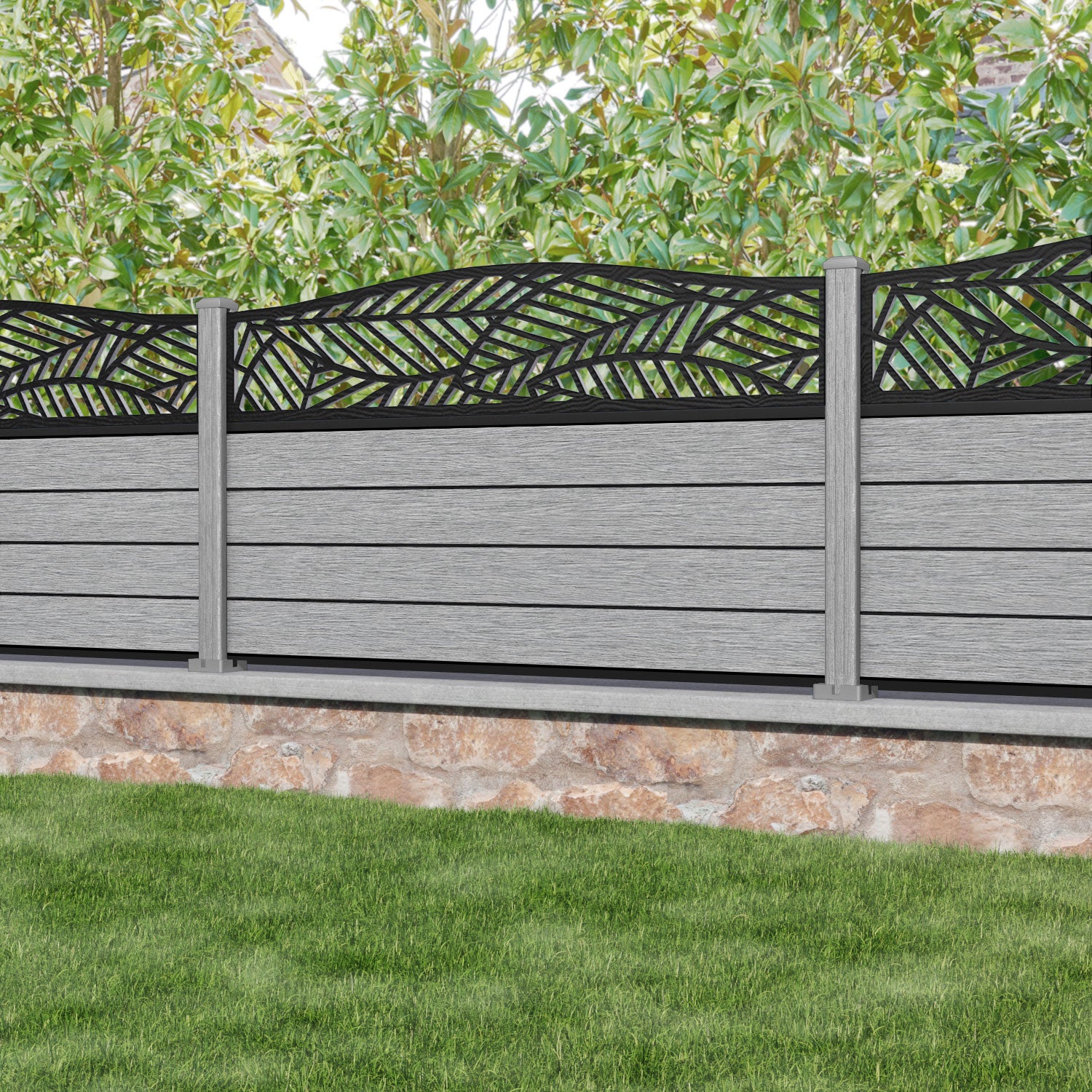 Fusion Habitat Curved Top Fence Panel - Light Grey - with our composite posts