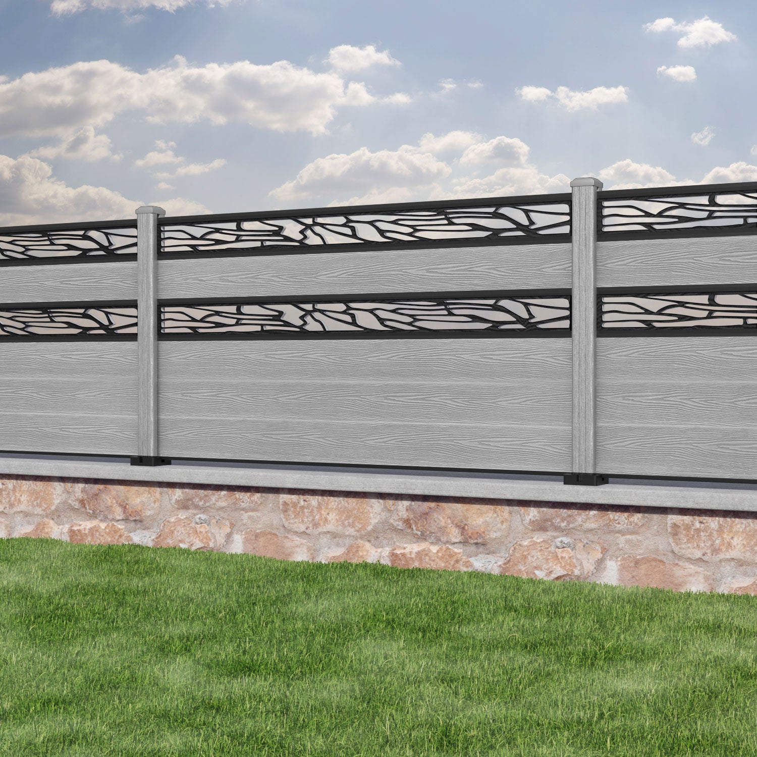 Classic Shatter Split Screen Fence Panel - Light Grey - with our composite posts