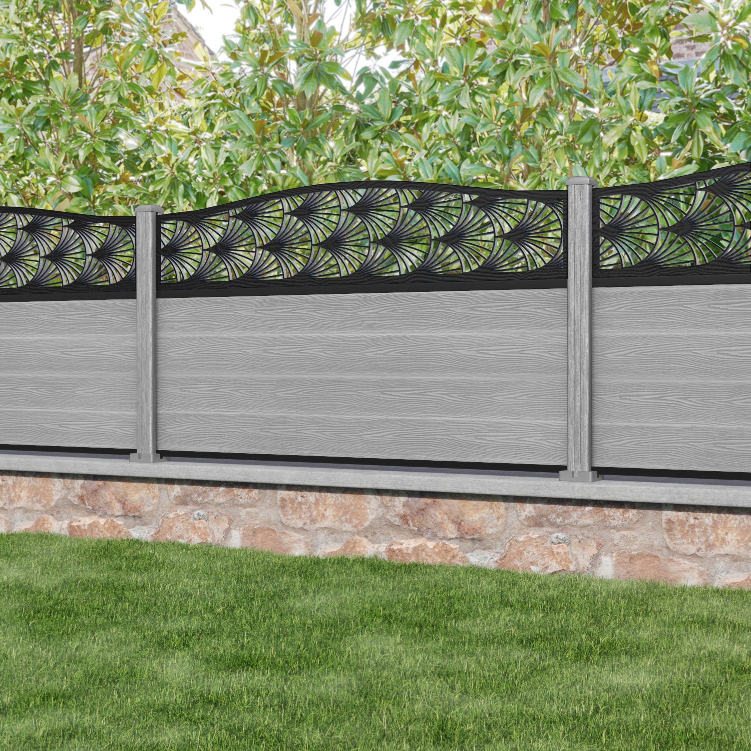 Classic Laurel Curved Top Fence Panel - Light Grey - with our composite posts