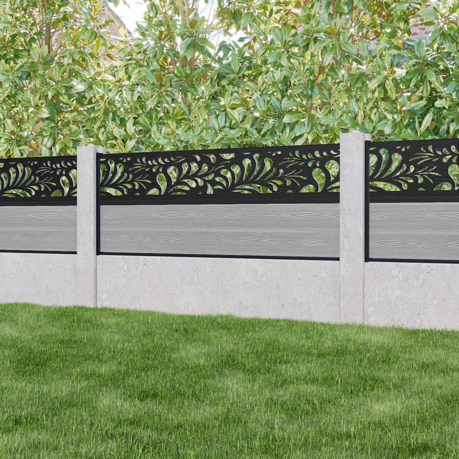 Classic Petal Fence Panel - Light Grey - for existing concrete posts