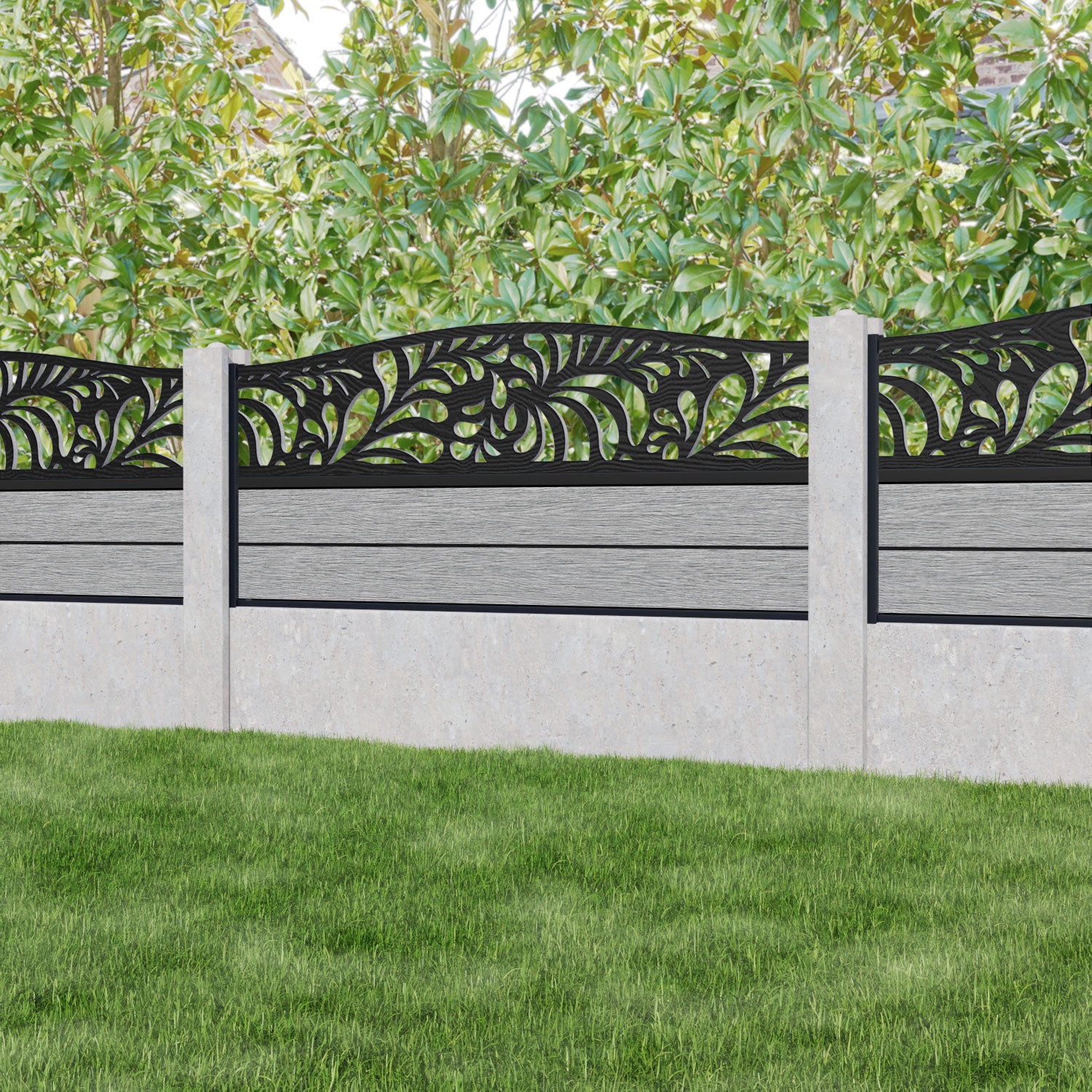 Fusion Petal Curved Top Fence Panel - Light Grey - for existing concrete posts