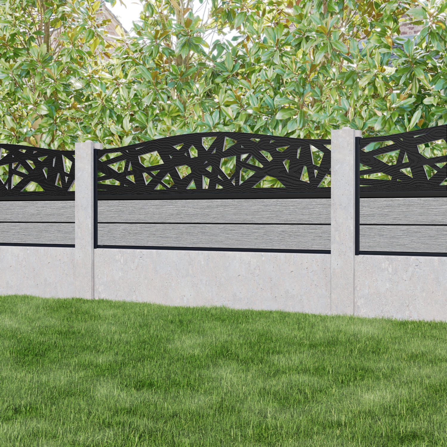 Fusion Prism Curved Top Fence Panel - Light Grey - for existing concrete posts