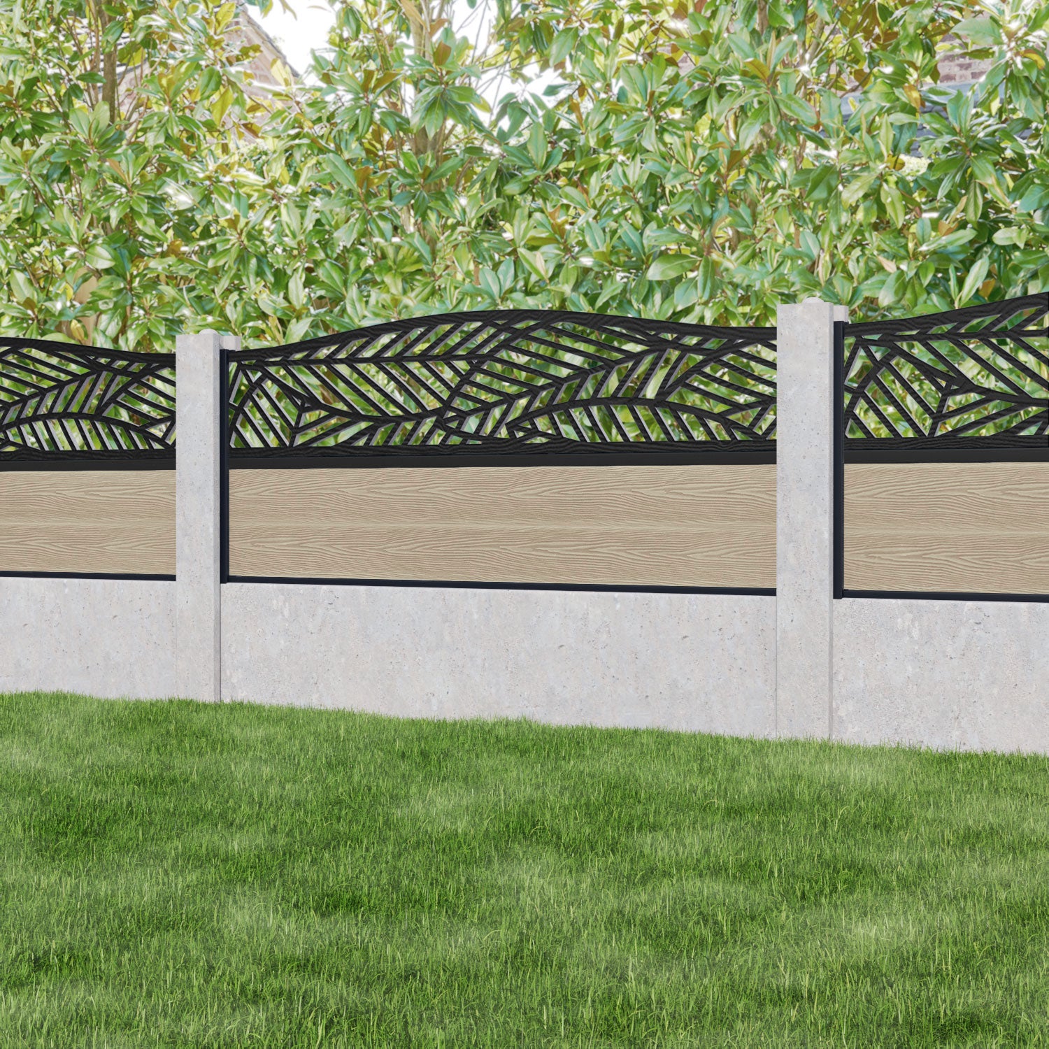 Classic Habitat Curved Top Fence Panel - Light Oak - for existing concrete posts