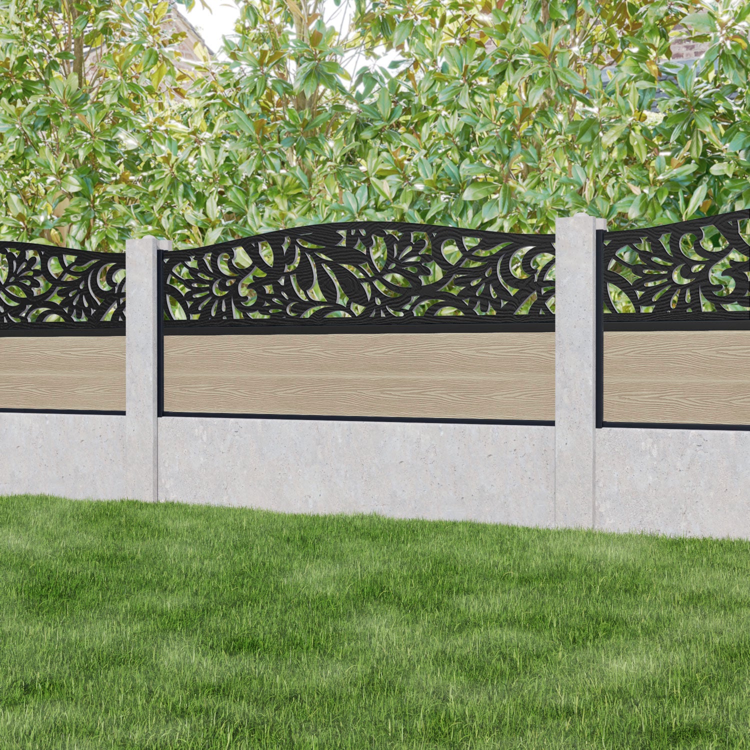 Classic Heritage Curved Top Fence Panel - Light Oak - for existing concrete posts