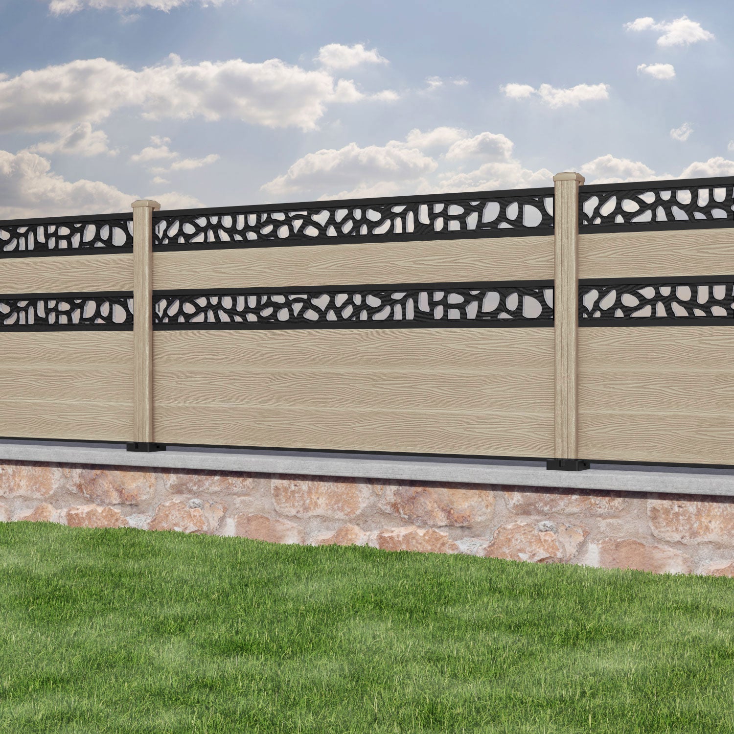 Classic Pebble Split Screen Fence Panel - Light Oak - with our composite posts