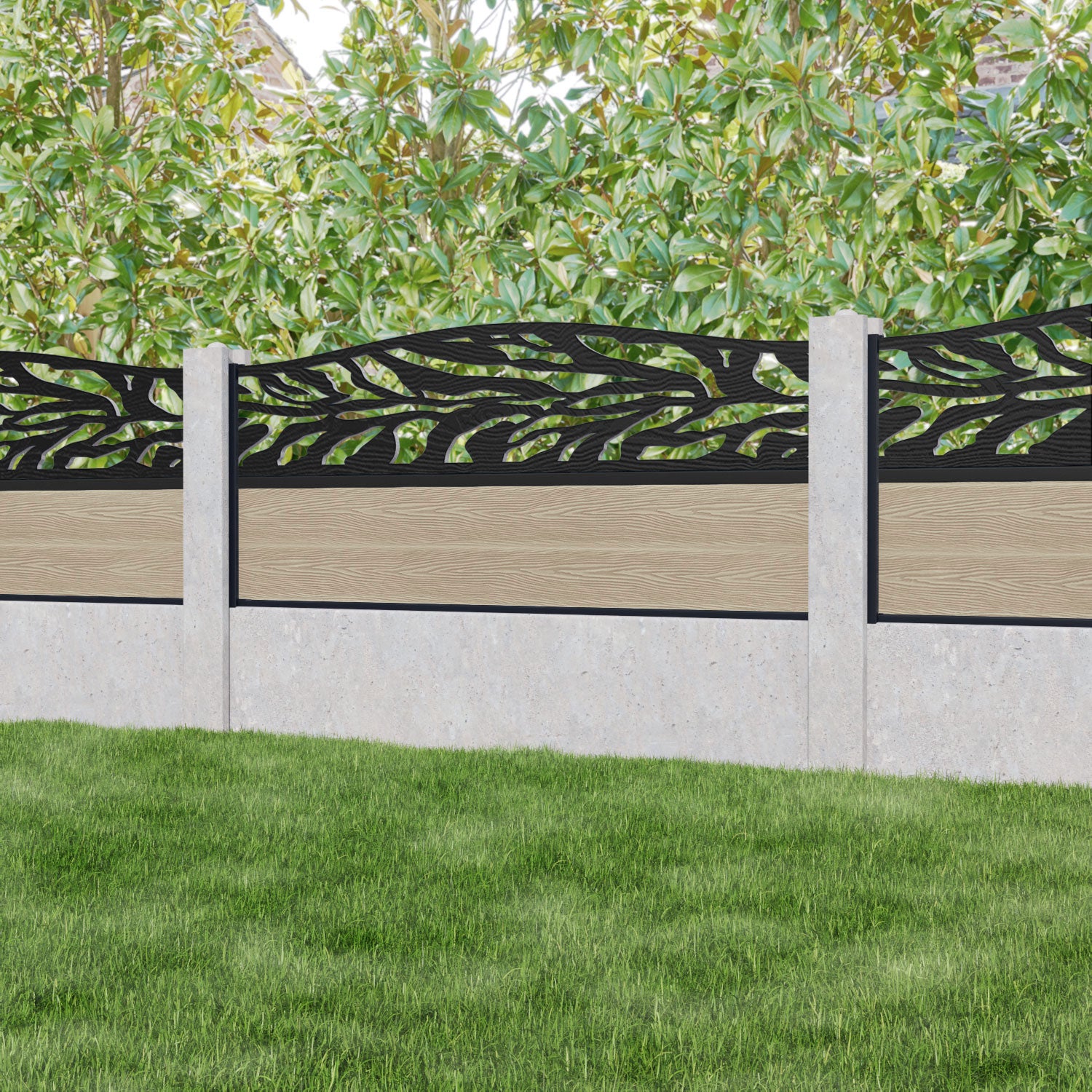 Classic Malawi Curved Top Fence Panel - Light Oak - for existing concrete posts
