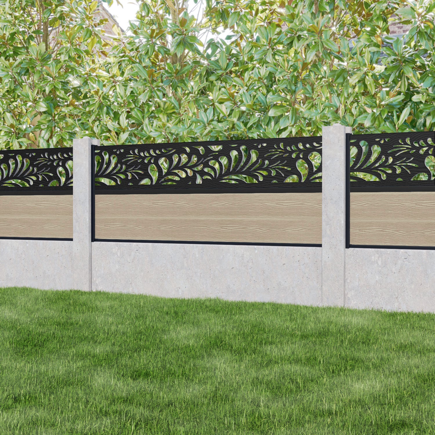 Classic Petal Fence Panel - Light Oak - for existing concrete posts
