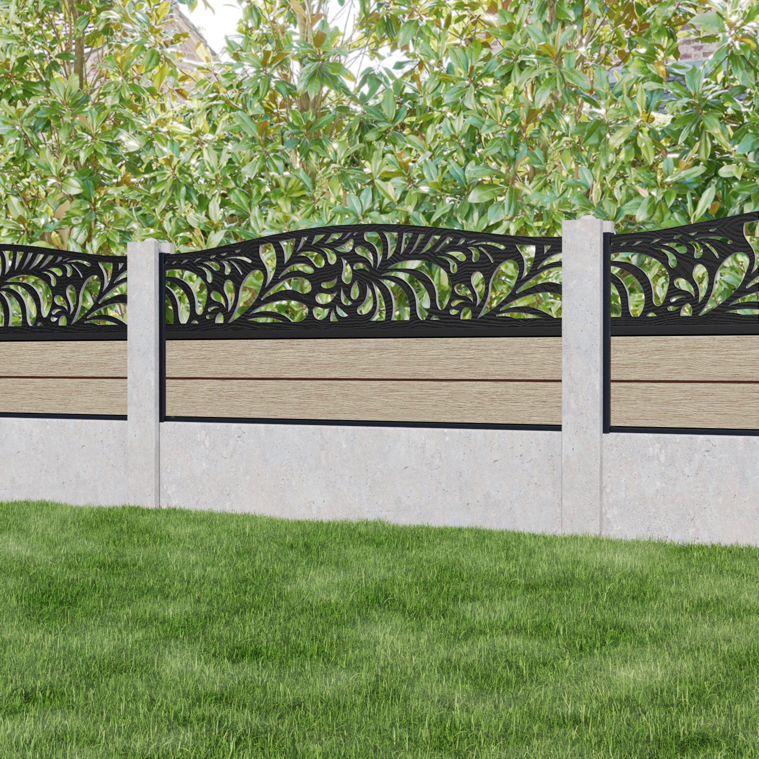 Fusion Petal Curved Top Fence Panel - Light Oak - for existing concrete posts