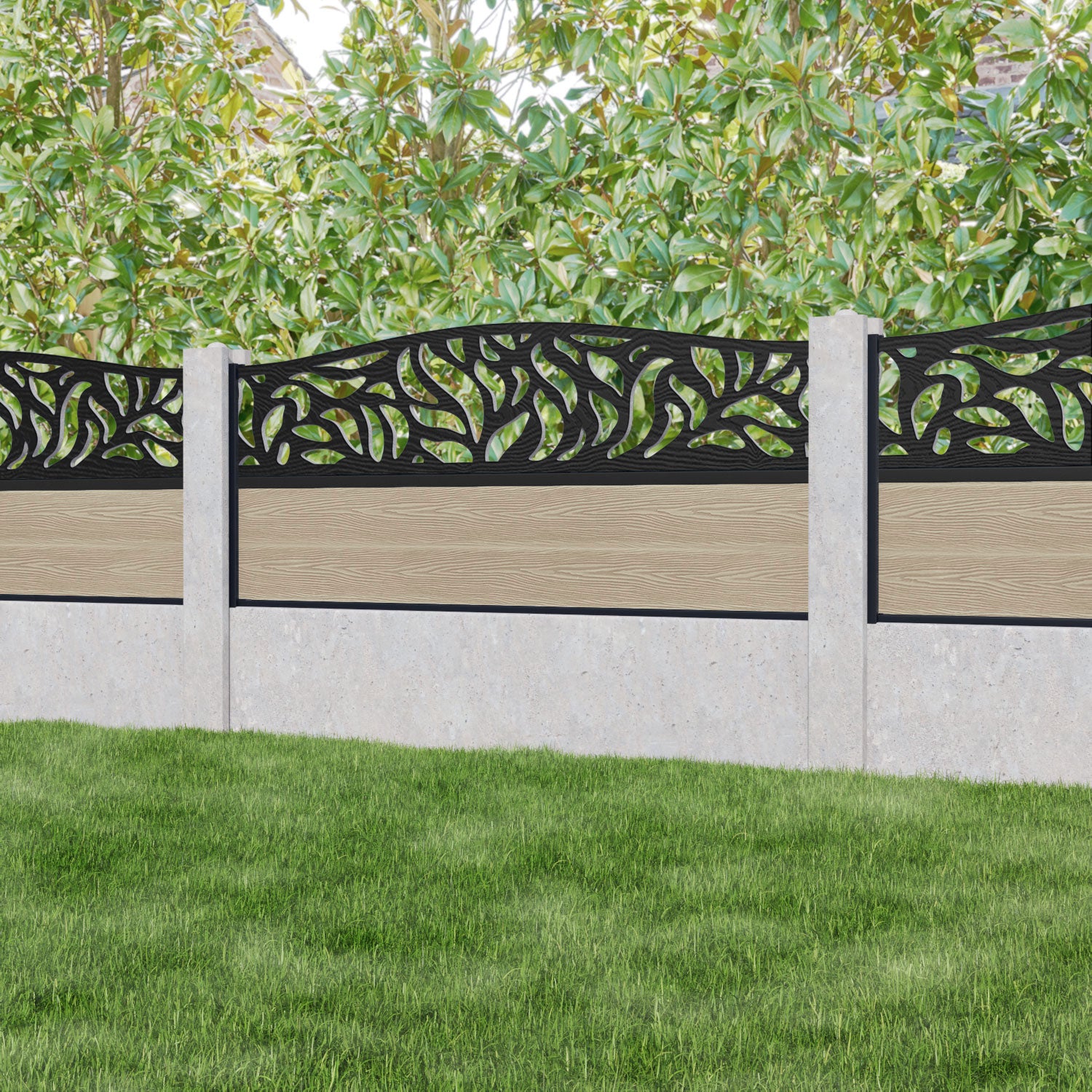 Classic Plume Curved Top Fence Panel - Light Oak - for existing concrete posts