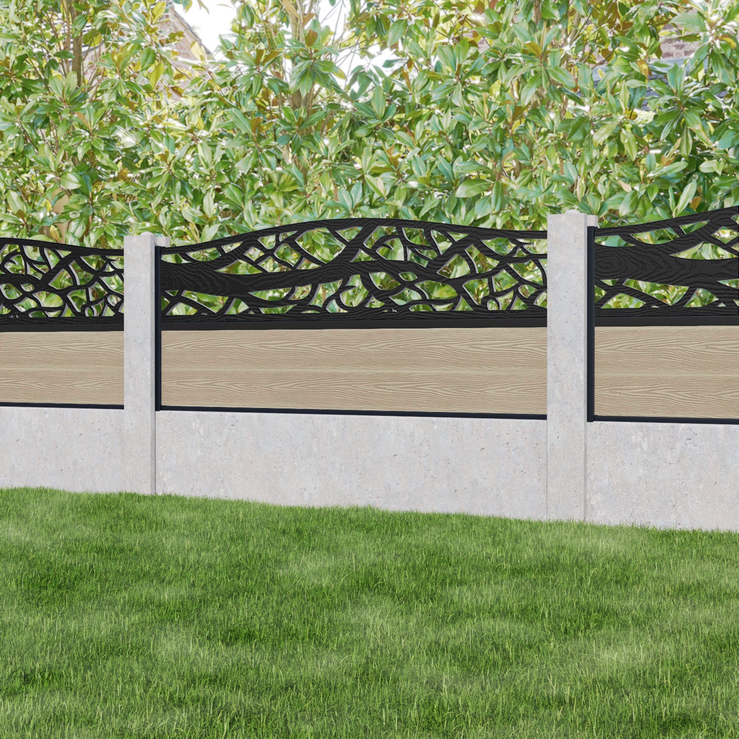 Classic Twilight Curved Top Fence Panel - Light Oak - for existing concrete posts