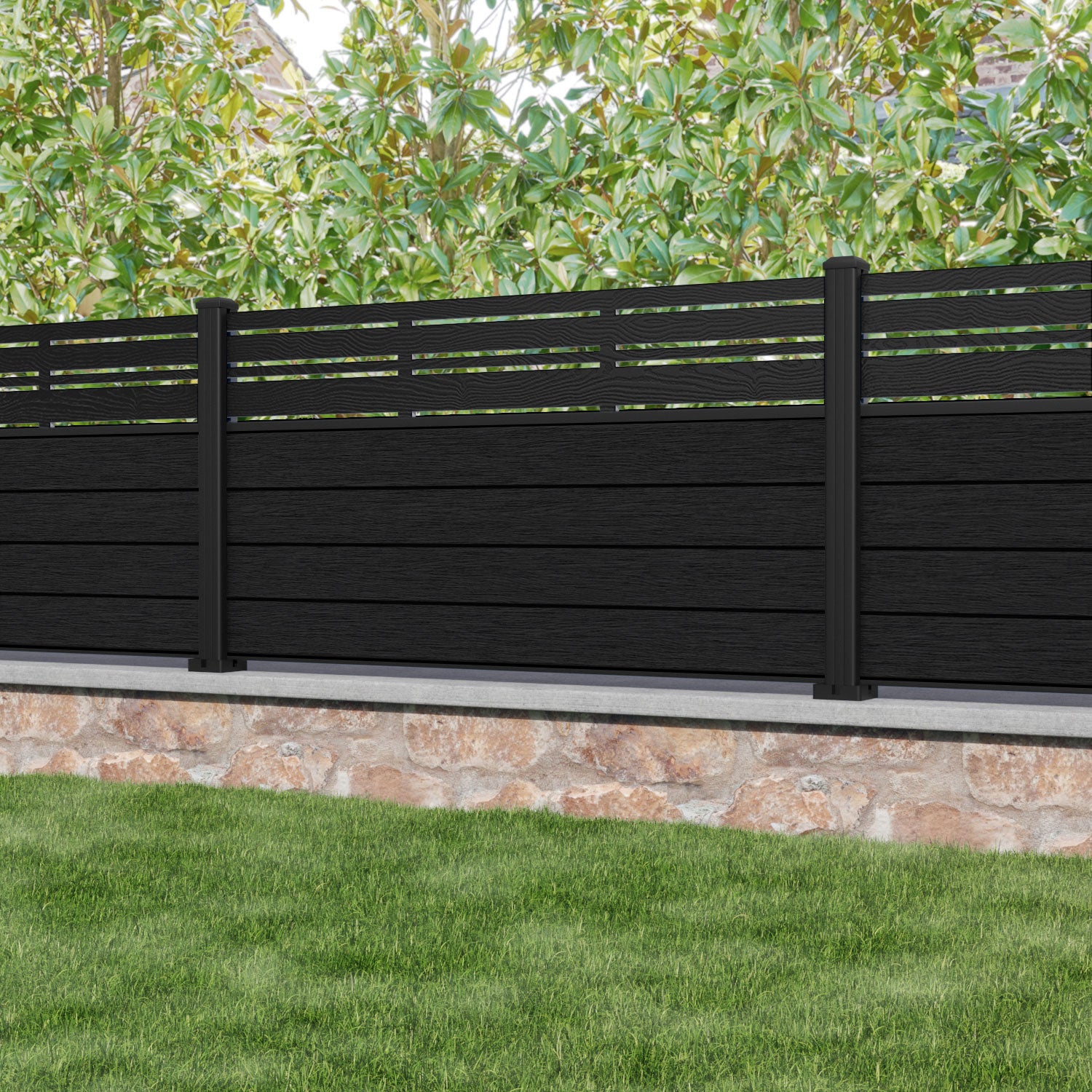 Fusion Linea Fence Panel - Black - with our aluminium posts